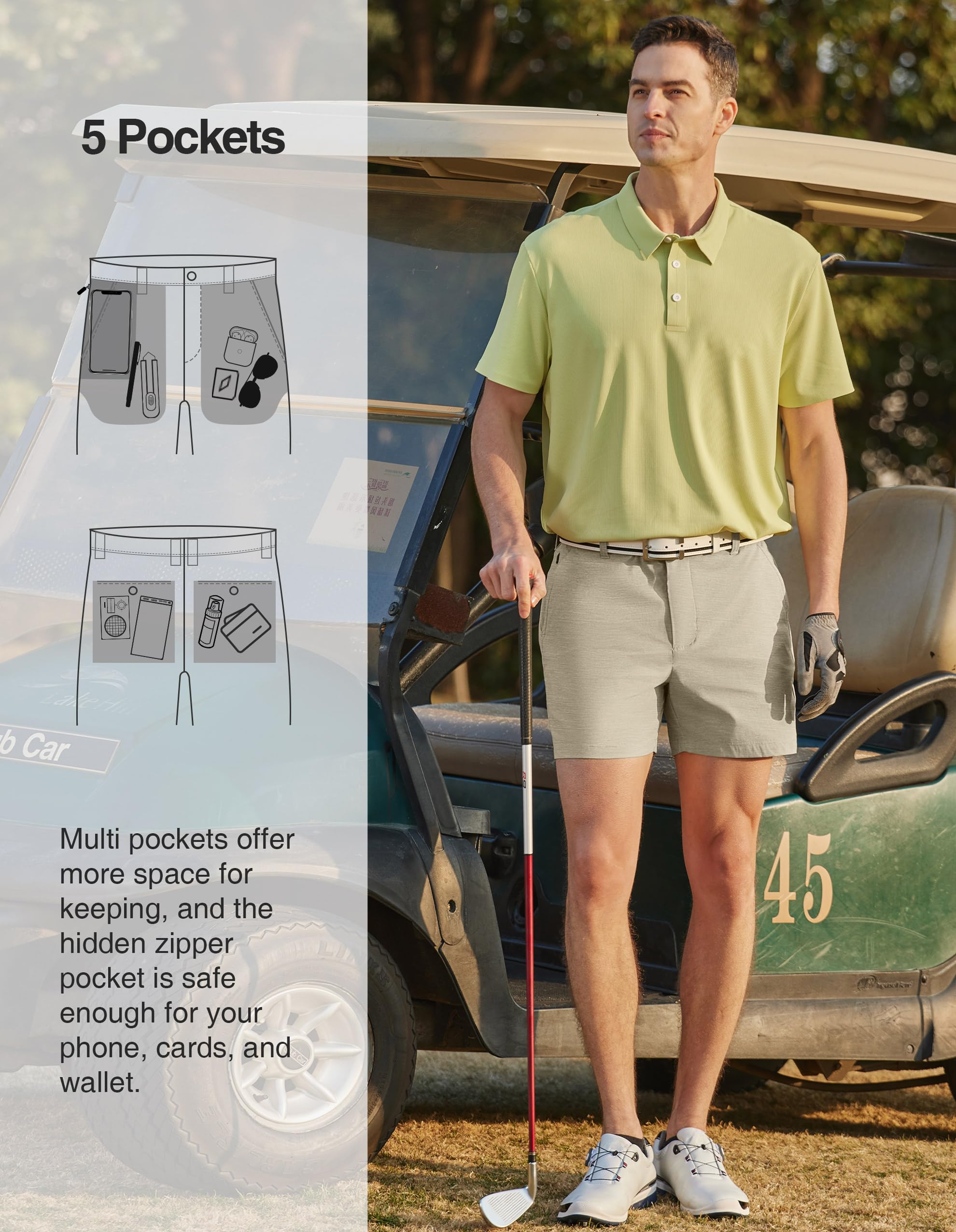 PULI Golf Shorts Men 5 Inch Inseam Relaxed Fit Stretch Dress Lightweight Casual Travel Quick Dry Summer Shorts - Image 4