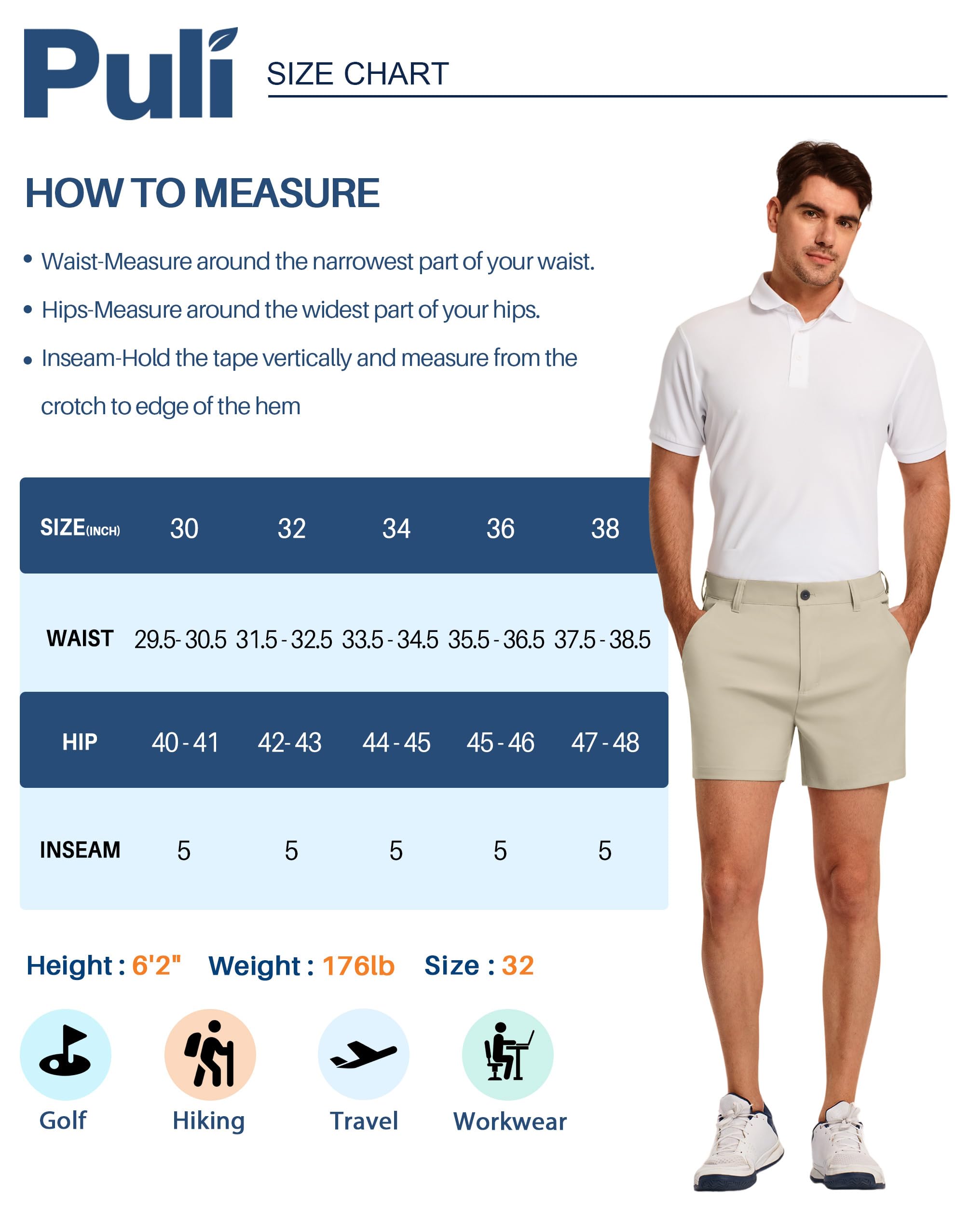 PULI Golf Shorts Men 5 Inch Inseam Relaxed Fit Stretch Dress Lightweight Casual Travel Quick Dry Summer Shorts - Image 6