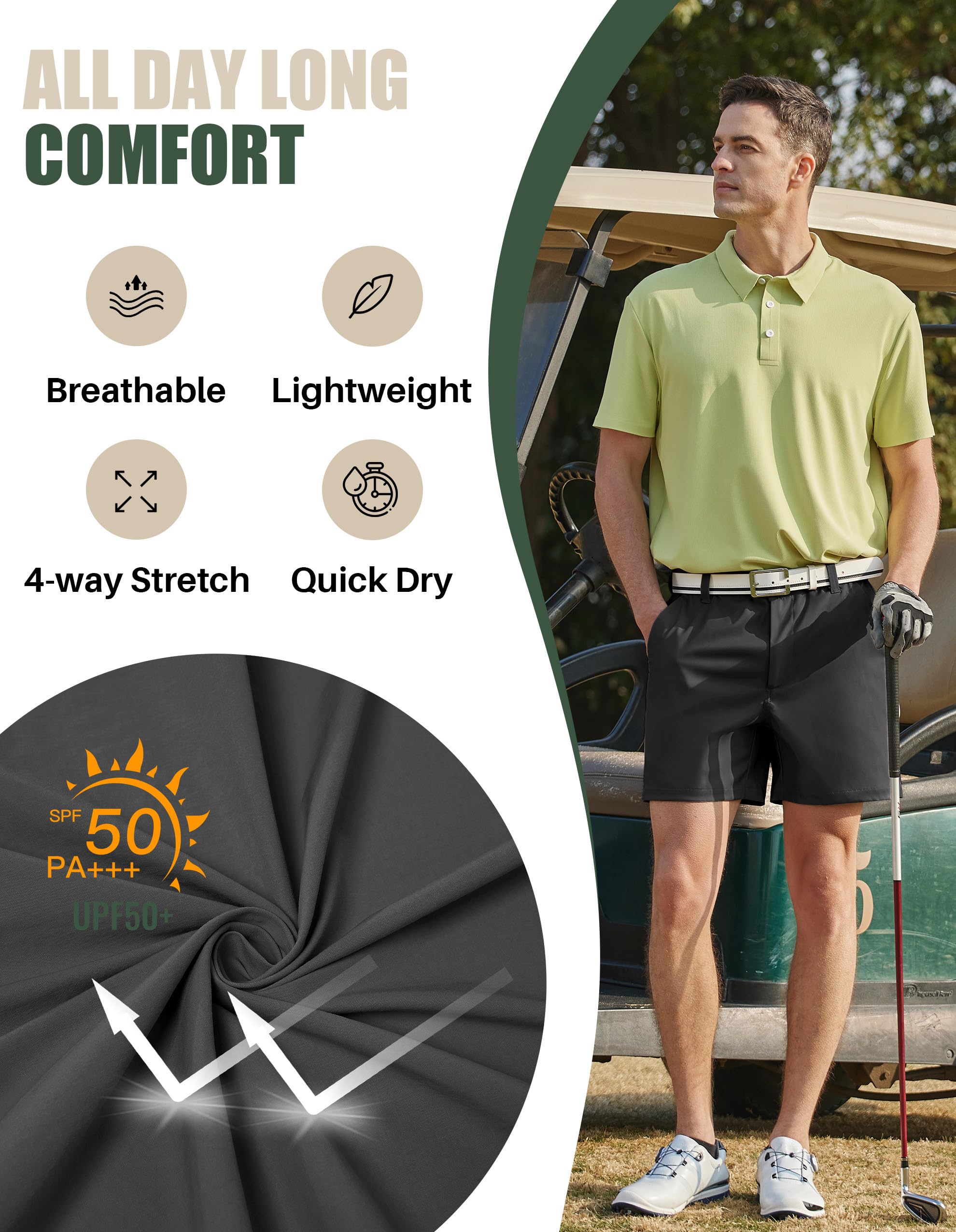 PULI Golf Shorts Men 5 Inch Inseam Stretch Casual Dress Shorts with Pockets Waterproof Lightweight Quick Dry - Image 3