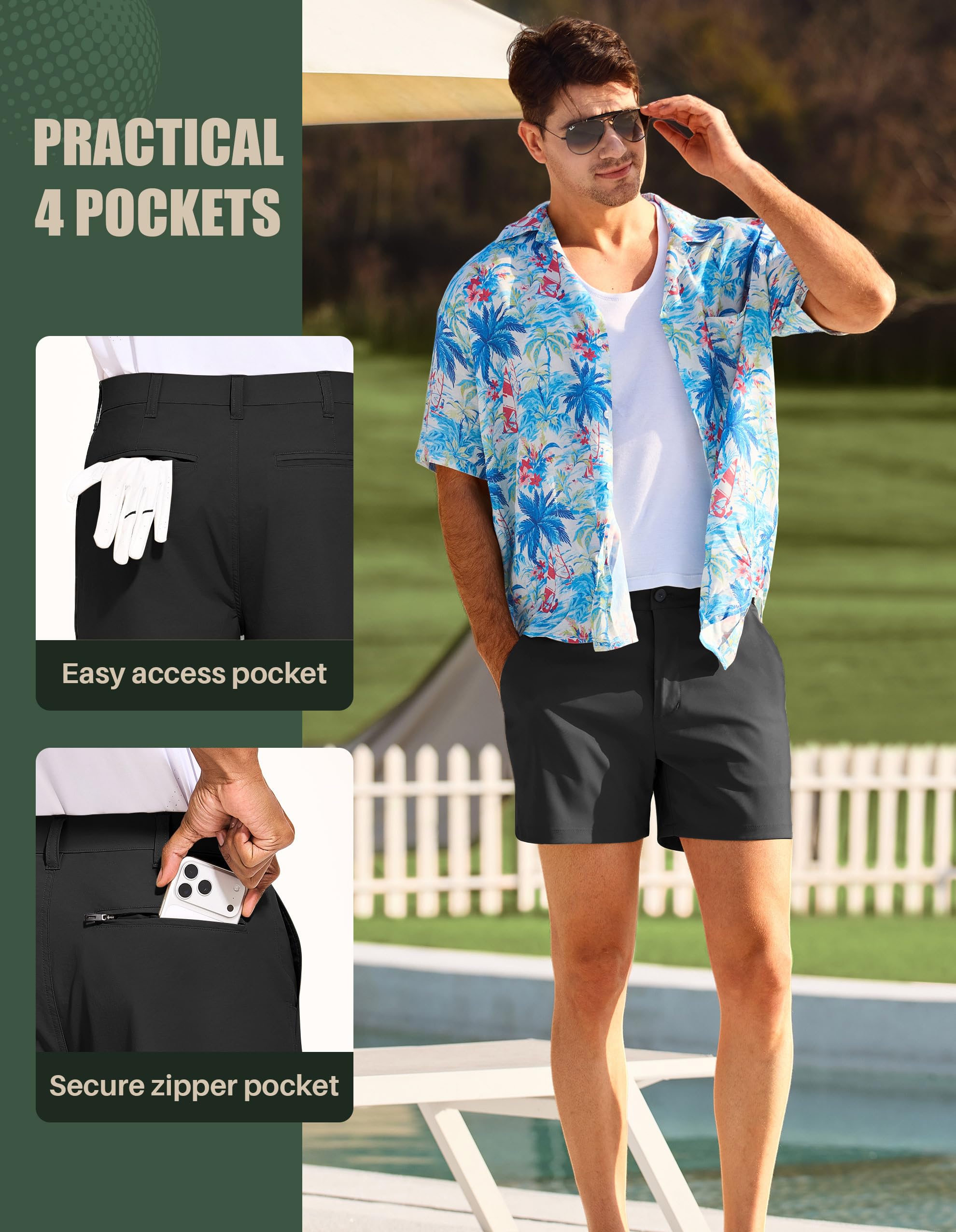 PULI Golf Shorts Men 5 Inch Inseam Stretch Casual Dress Shorts with Pockets Waterproof Lightweight Quick Dry - Image 4