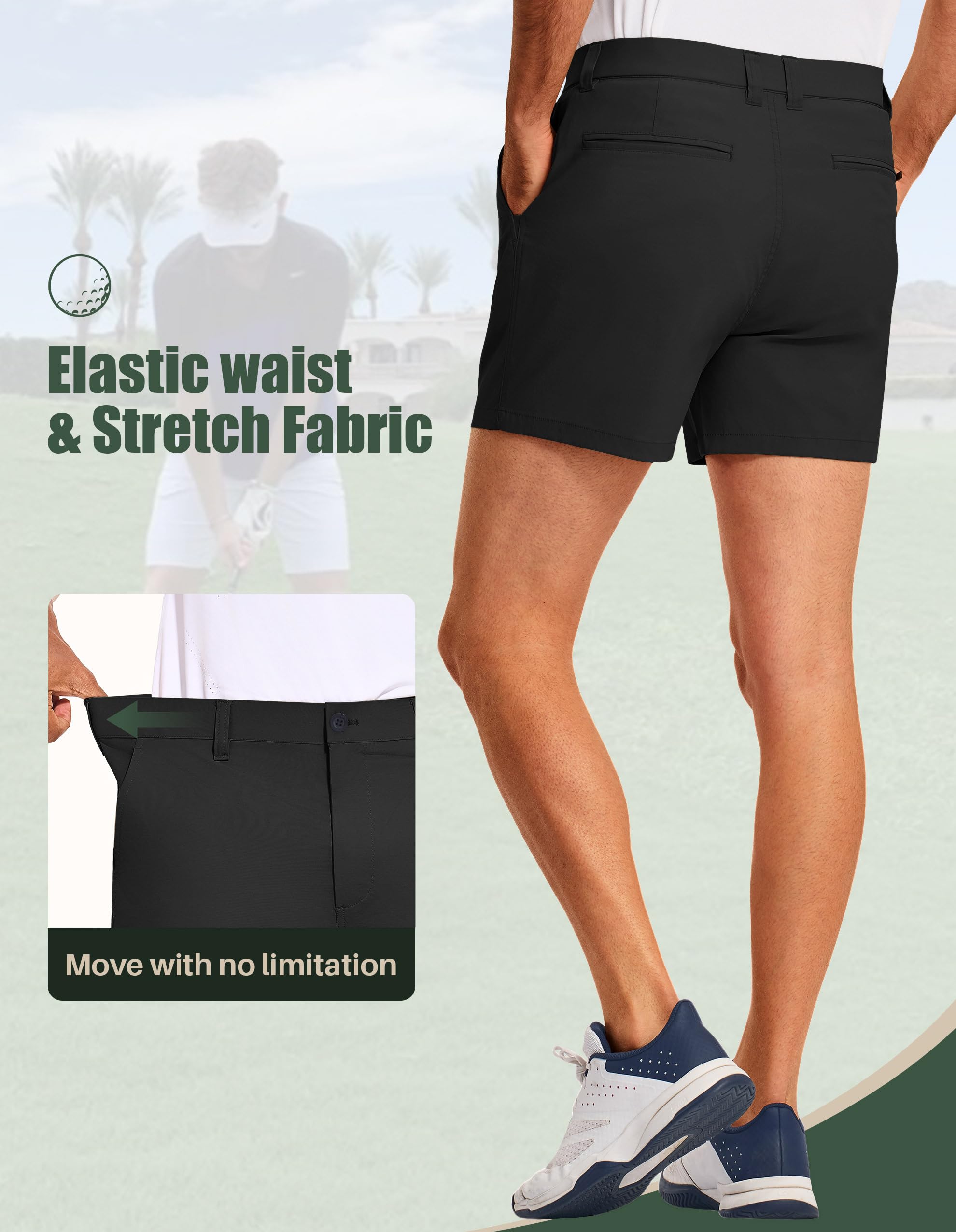 PULI Golf Shorts Men 5 Inch Inseam Stretch Casual Dress Shorts with Pockets Waterproof Lightweight Quick Dry - Image 5