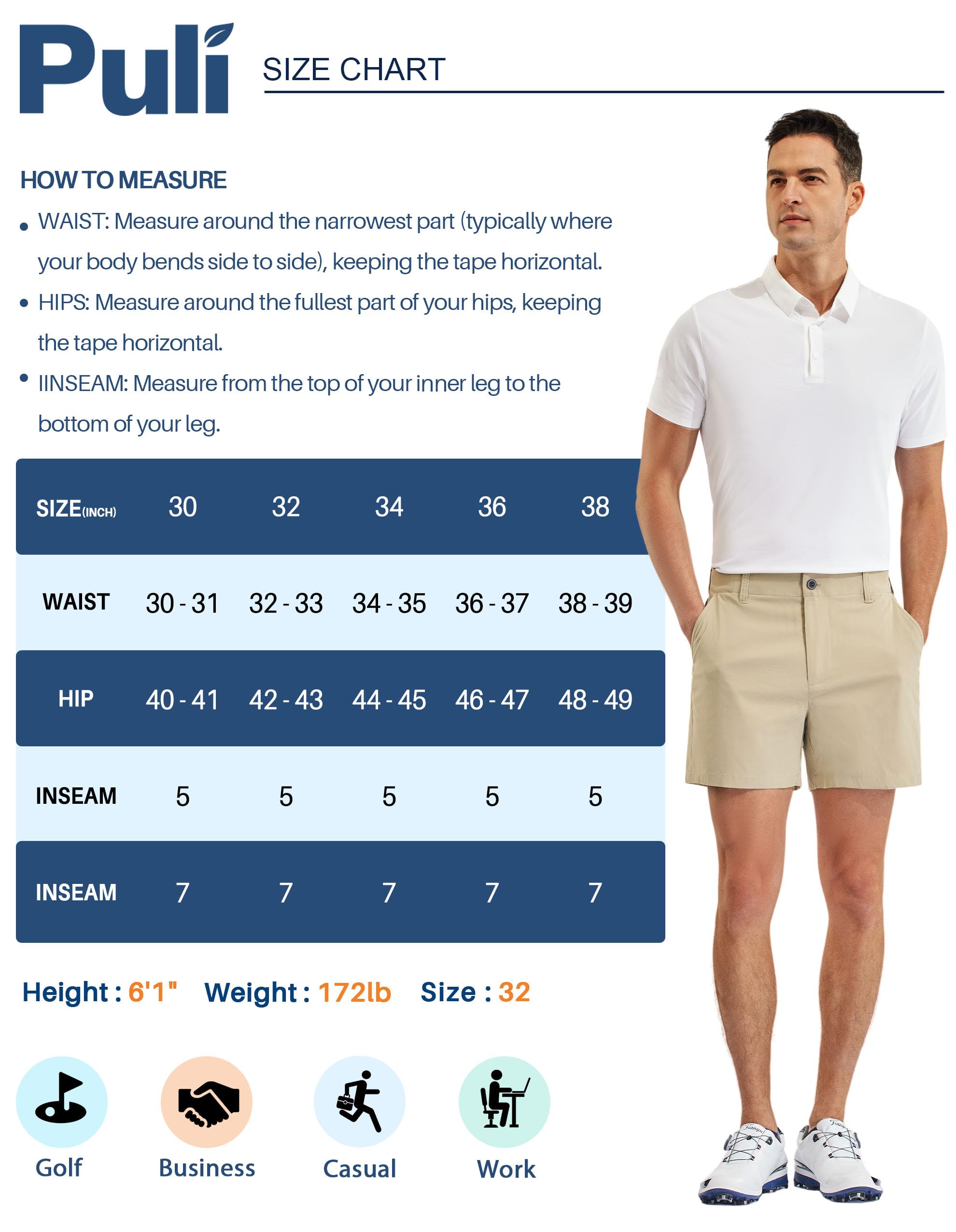 PULI Golf Shorts Men Relaxed Fit Stretch Dress Lightweight Casual Waterproof Travel Quick Dry Summer Shorts 5 Inch Inseam - Image 6
