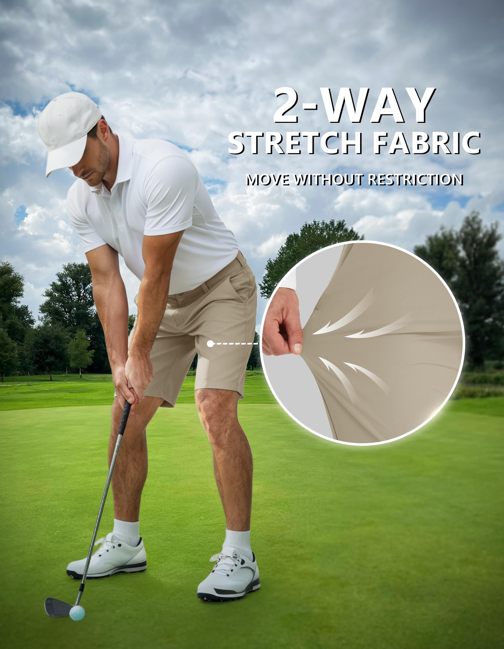 PULI Men's Golf Dress Shorts 9 Inch Flat Front Stretch Hybrid Lightweight Quick Dry Chino Shorts with Zip Pockets - Image 3