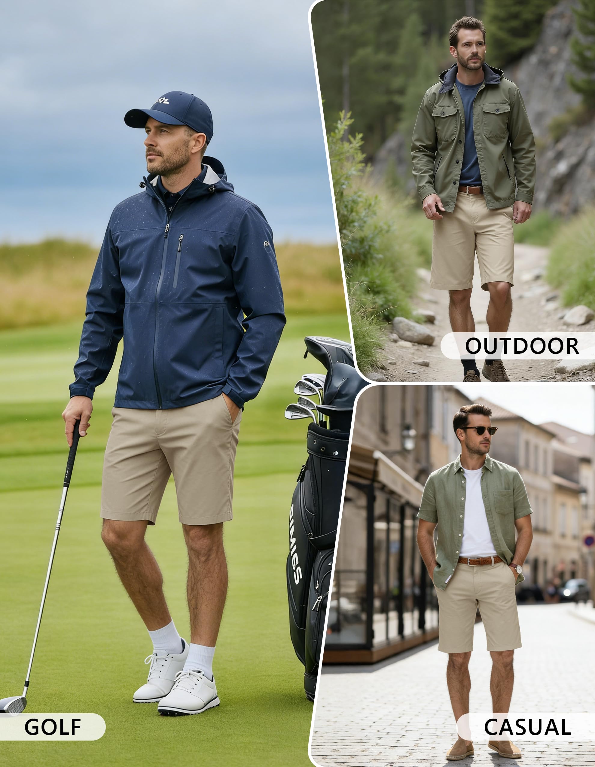 PULI Men's Golf Dress Shorts 9 Inch Flat Front Stretch Hybrid Lightweight Quick Dry Chino Shorts with Zip Pockets - Image 6