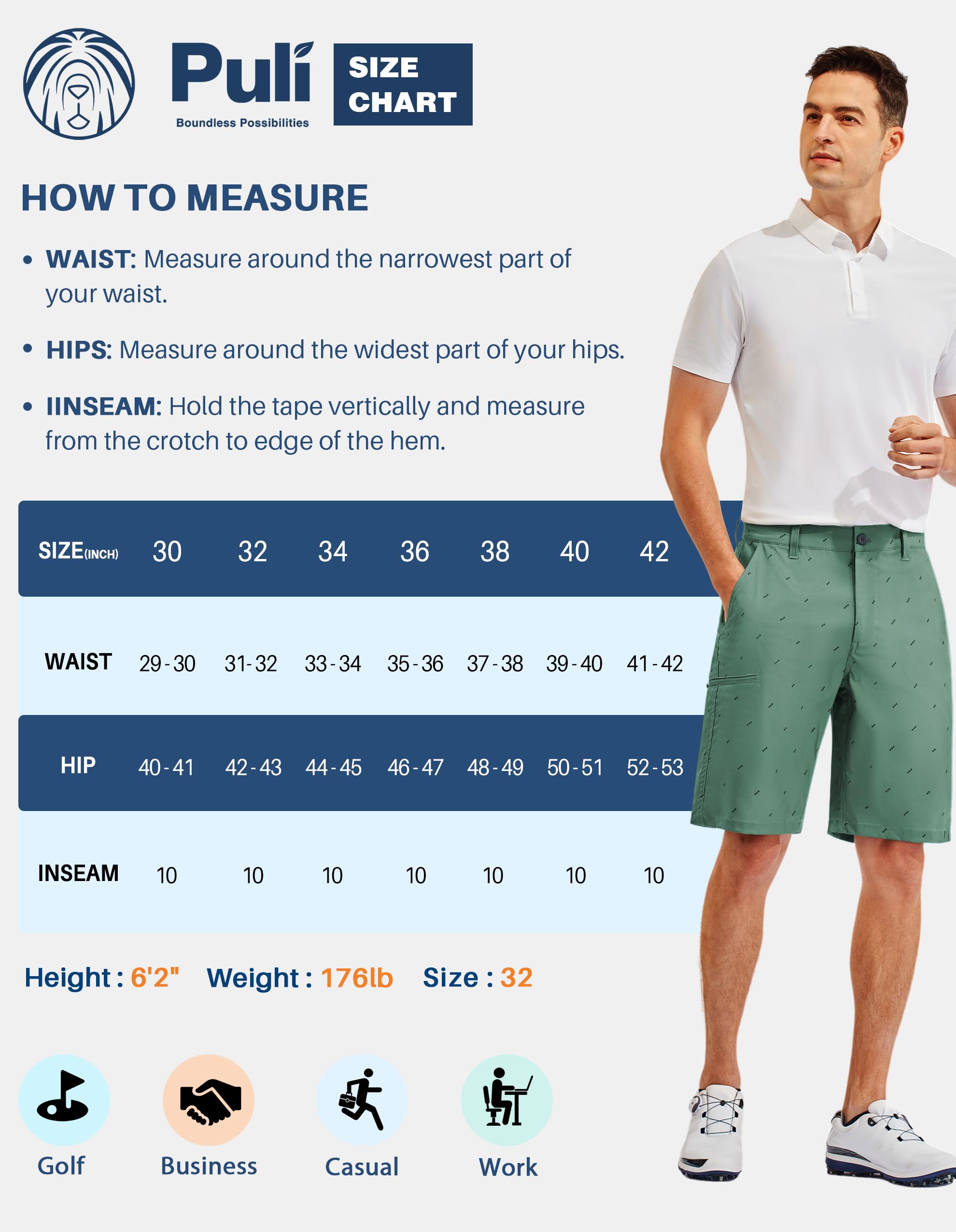 PULI Men's Golf Hybrid Dress Shorts Casual Summer Stretch Flat Front Lightweight Hiking Shorts Quick Dry with Pockets - Image 7