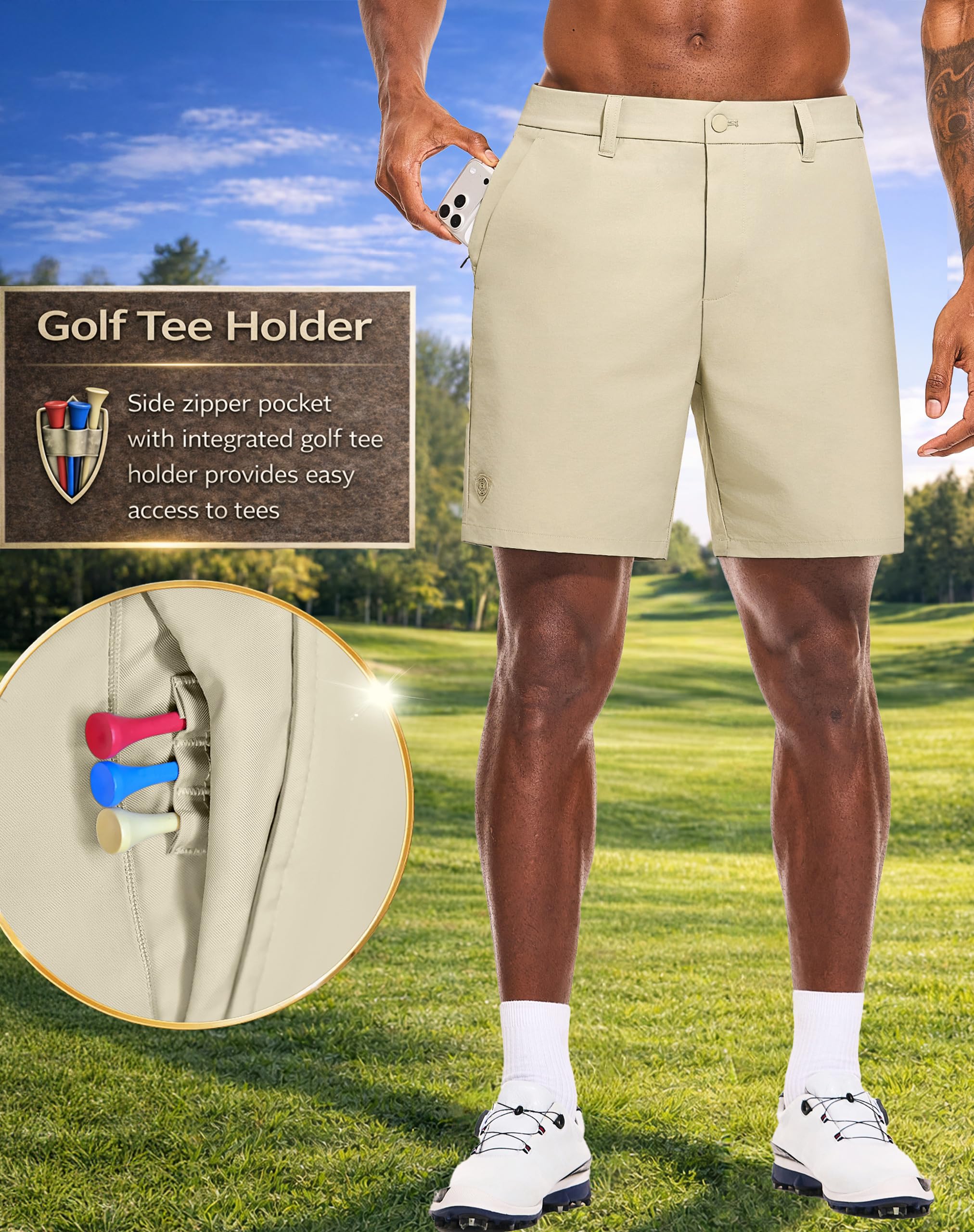 PULI Men's Golf Shorts 7 Inch Inseam Stretchy Waterproof with 5 Pockets for Travel Hiking Casual Business - Image 3