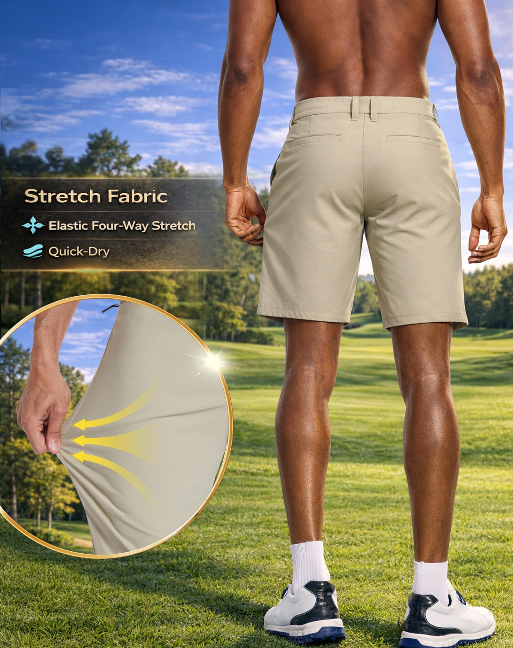PULI Men's Golf Shorts 7 Inch Inseam Stretchy Waterproof with 5 Pockets for Travel Hiking Casual Business - Image 4