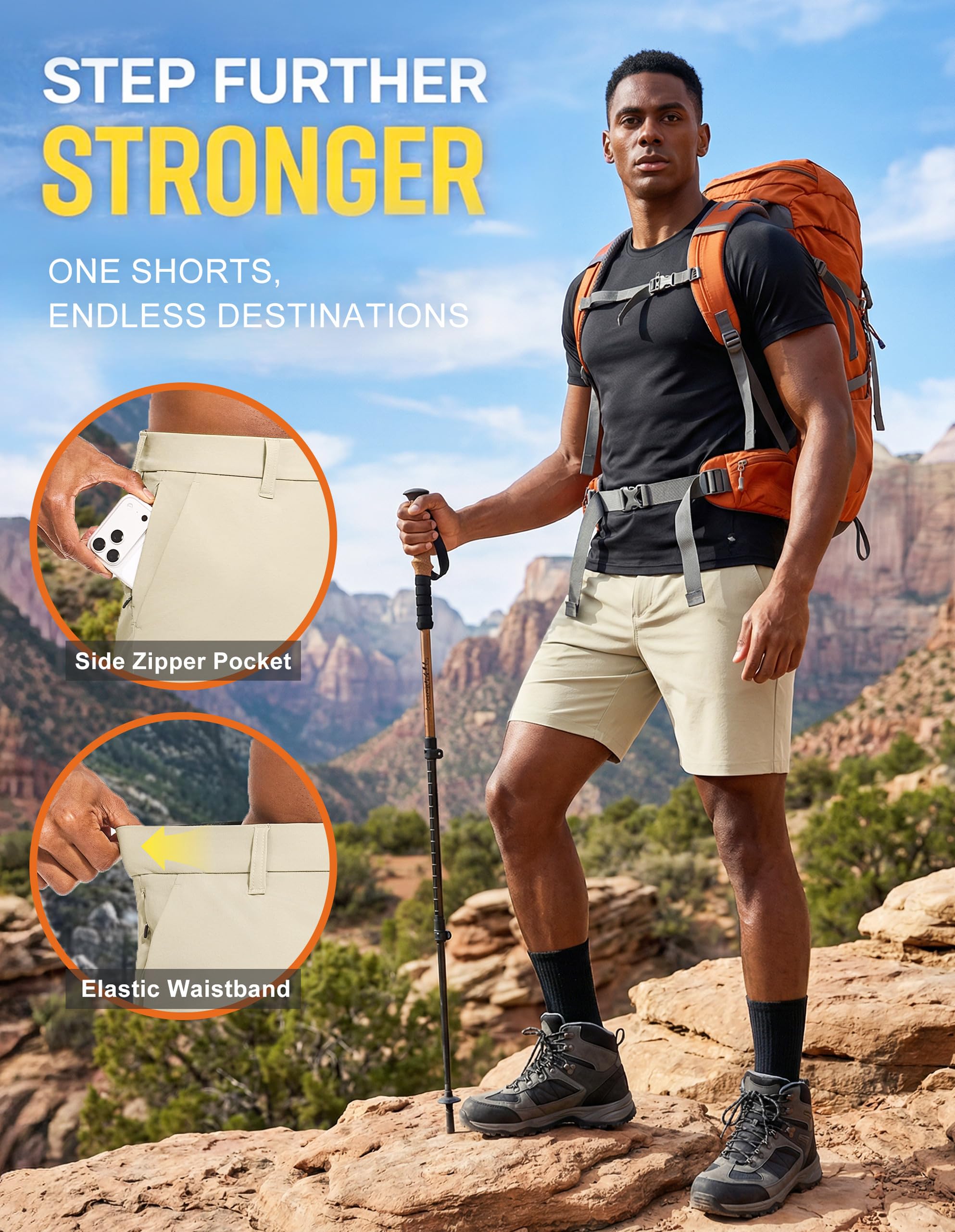 PULI Men's Golf Shorts 7 Inch Inseam Stretchy Waterproof with 5 Pockets for Travel Hiking Casual Business - Image 5