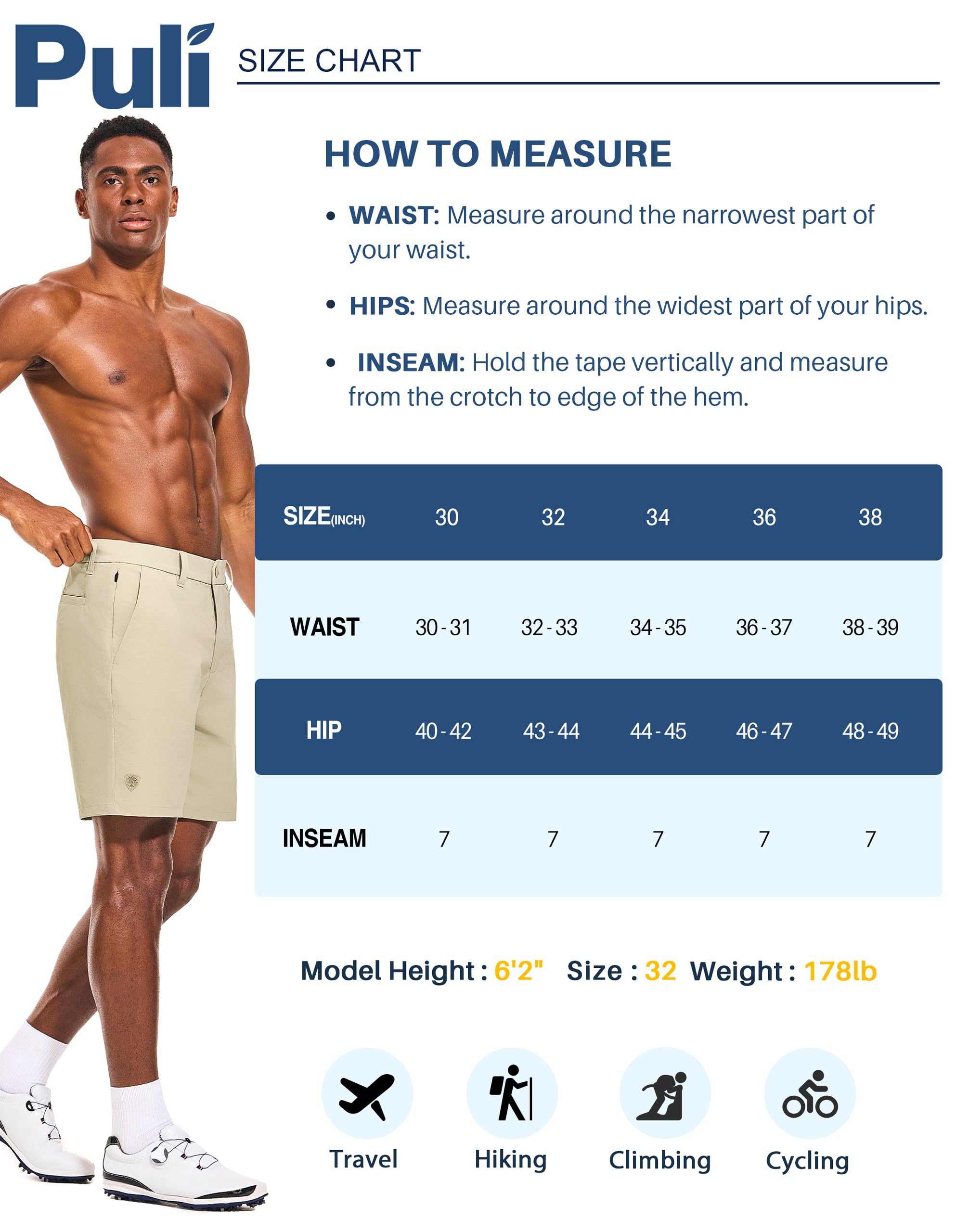 PULI Men's Golf Shorts 7 Inch Inseam Stretchy Waterproof with 5 Pockets for Travel Hiking Casual Business - Image 7