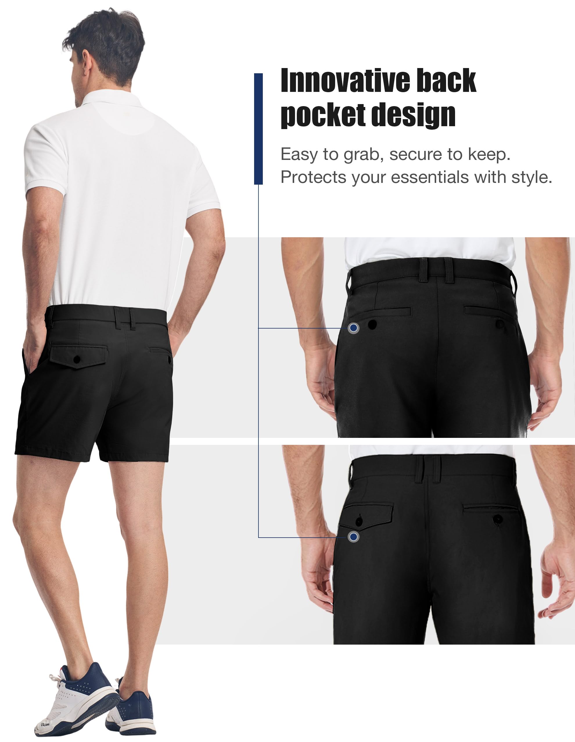 PULI Men's Golf Shorts Dress Flat Front Hybrid 7 Inch Stretch Lightweight Quick Dry Chino Casual with Pockets - Image 3