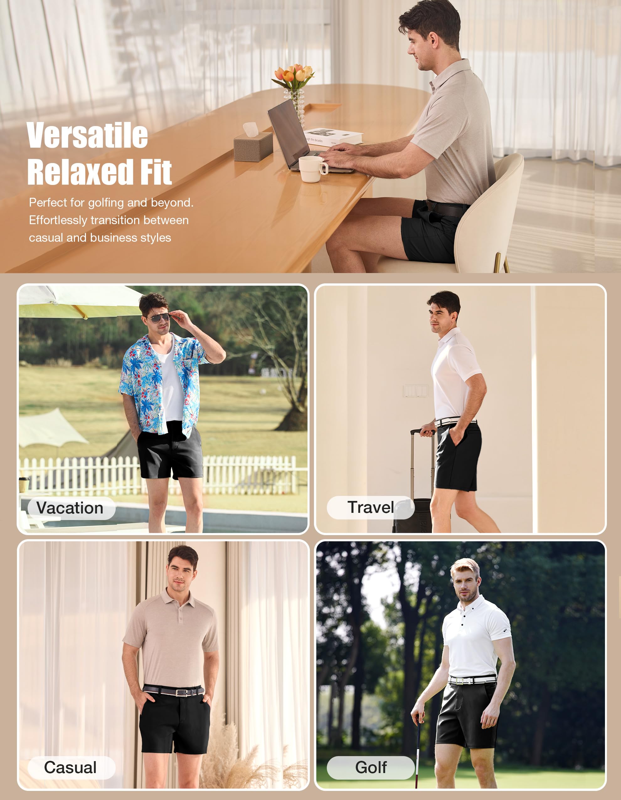 PULI Men's Golf Shorts Dress Flat Front Hybrid 7 Inch Stretch Lightweight Quick Dry Chino Casual with Pockets - Image 4