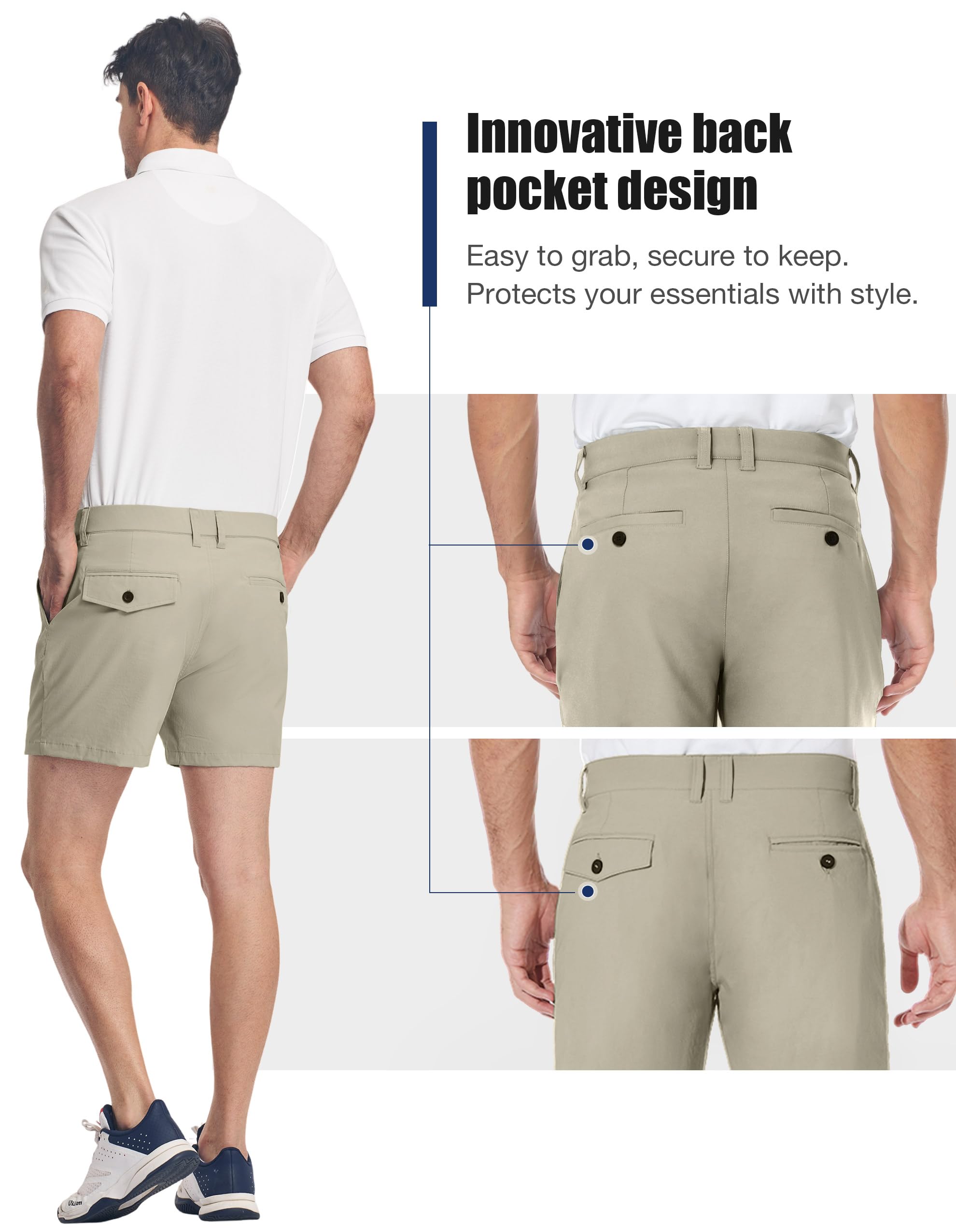 PULI Men's Golf Shorts Dress Flat Front Hybrid 7 Inch Stretch Lightweight Quick Dry Chino Casual with Pockets - Image 3