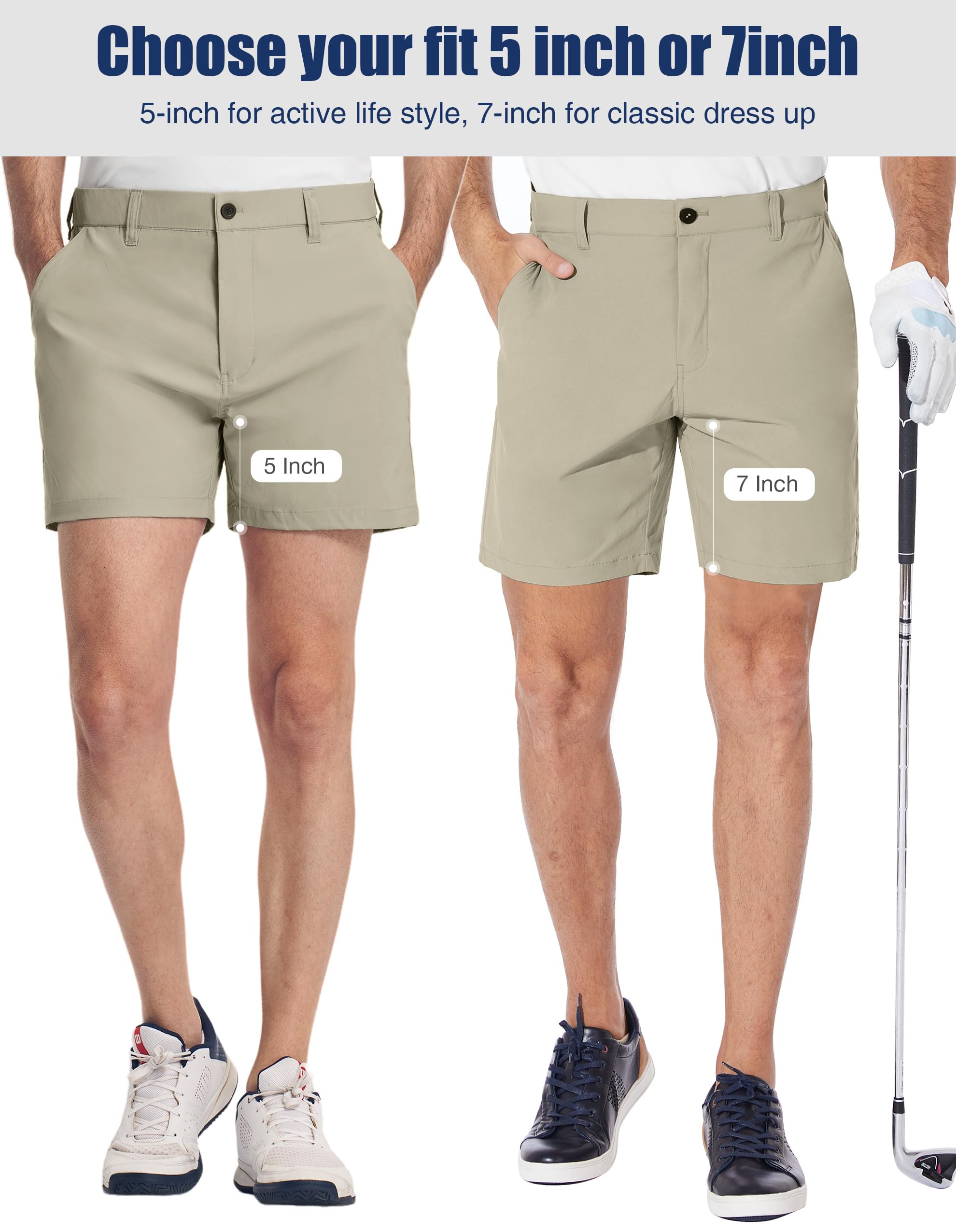 PULI Men's Golf Shorts Dress Flat Front Hybrid 7 Inch Stretch Lightweight Quick Dry Chino Casual with Pockets - Image 4