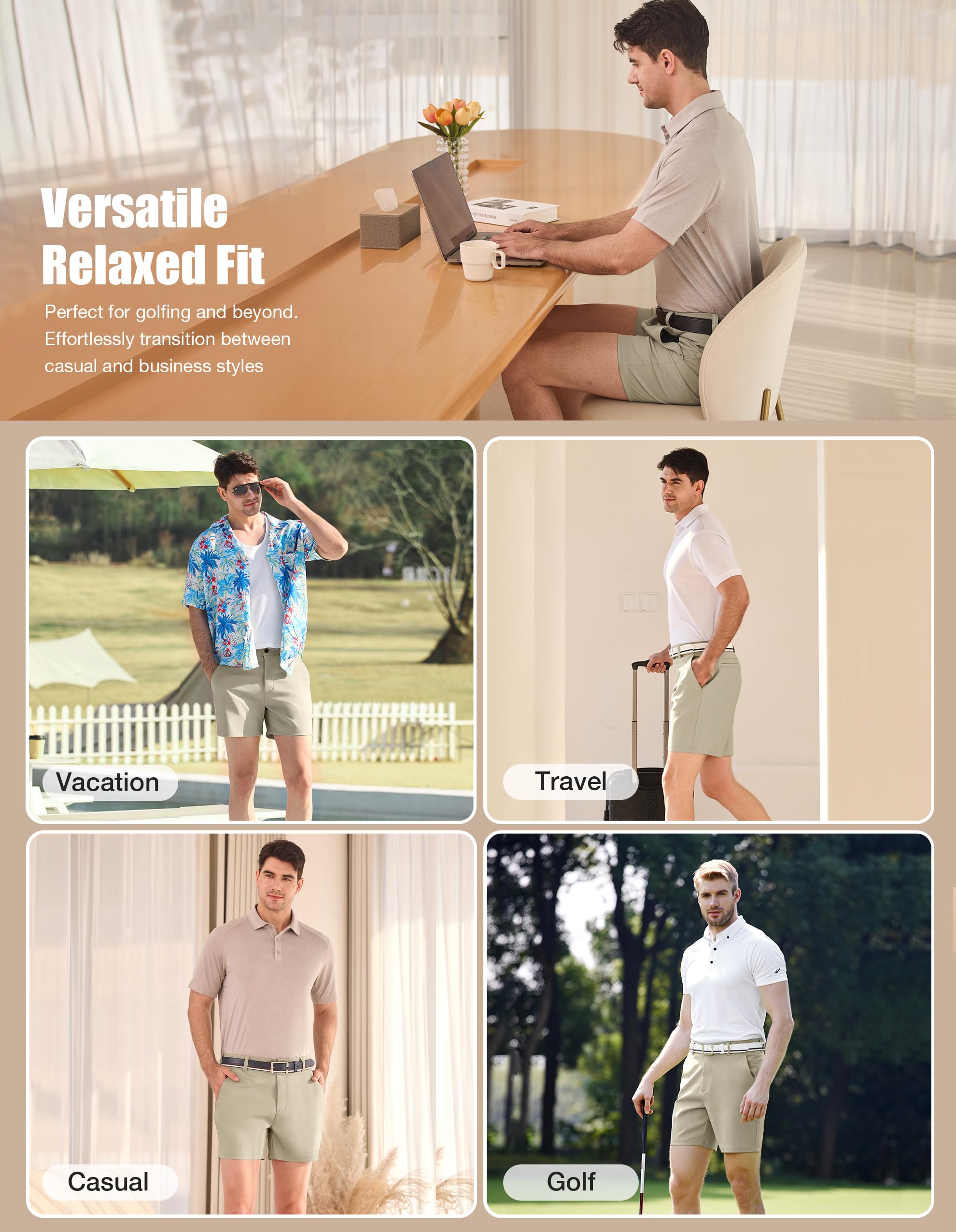 PULI Men's Golf Shorts Dress Flat Front Hybrid 7 Inch Stretch Lightweight Quick Dry Chino Casual with Pockets - Image 5