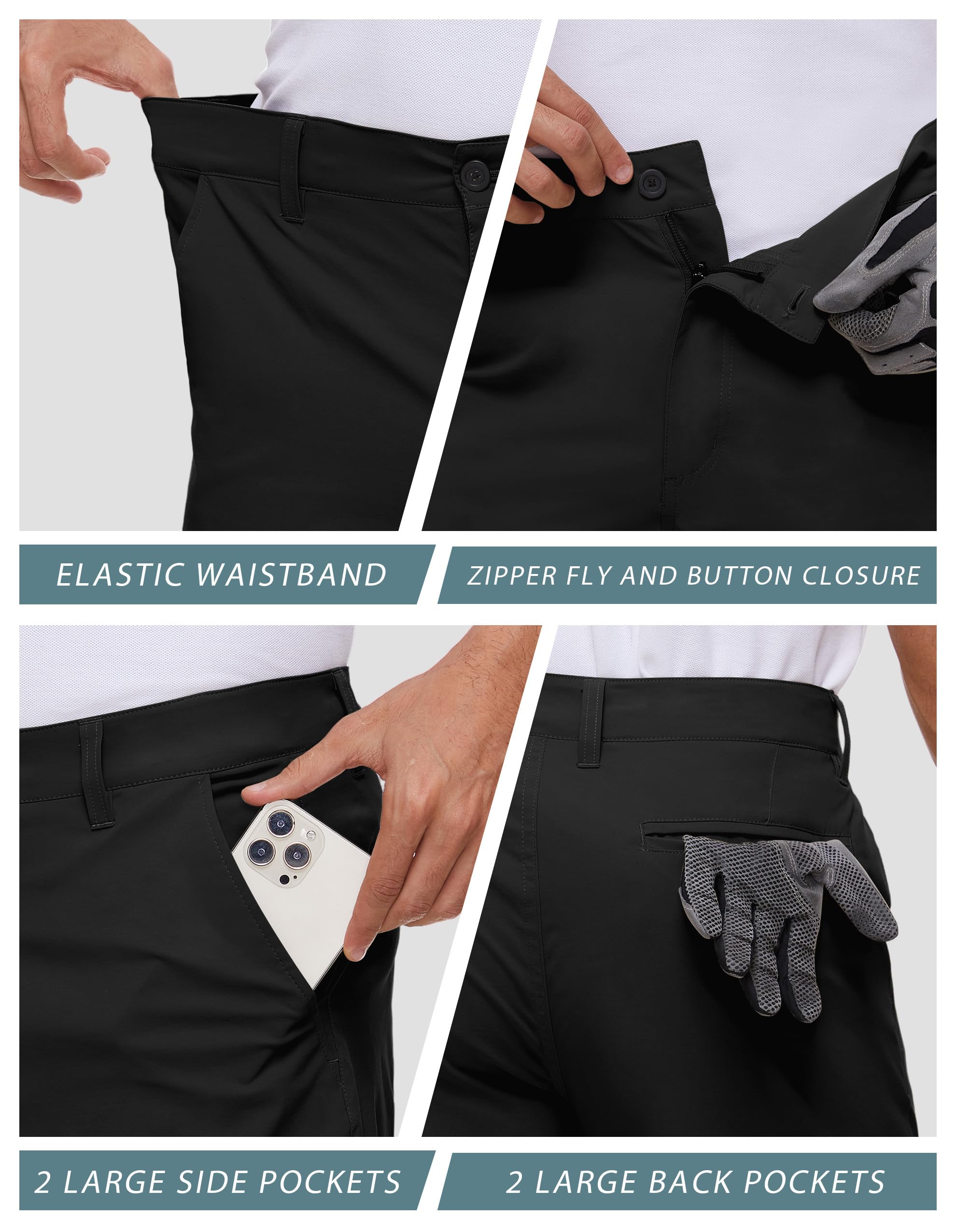 PULI Men's Golf Shorts Stretch Casual Dress 10 Inch Inseam Lightweight Quick Dry Waterproof Hiking Shorts with Pockets - Image 4