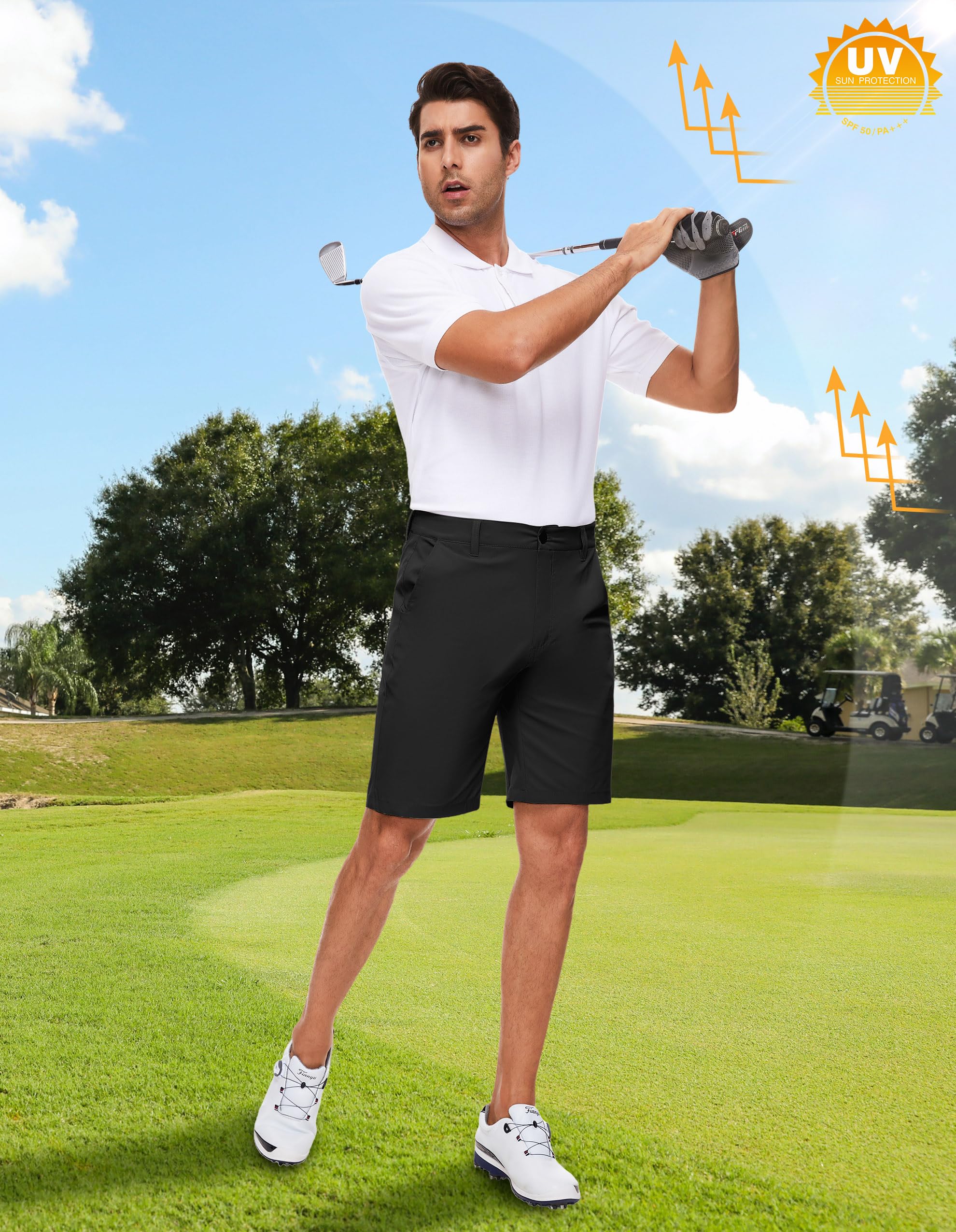 PULI Men's Golf Shorts Stretch Casual Dress 10 Inch Inseam Lightweight Quick Dry Waterproof Hiking Shorts with Pockets - Image 5