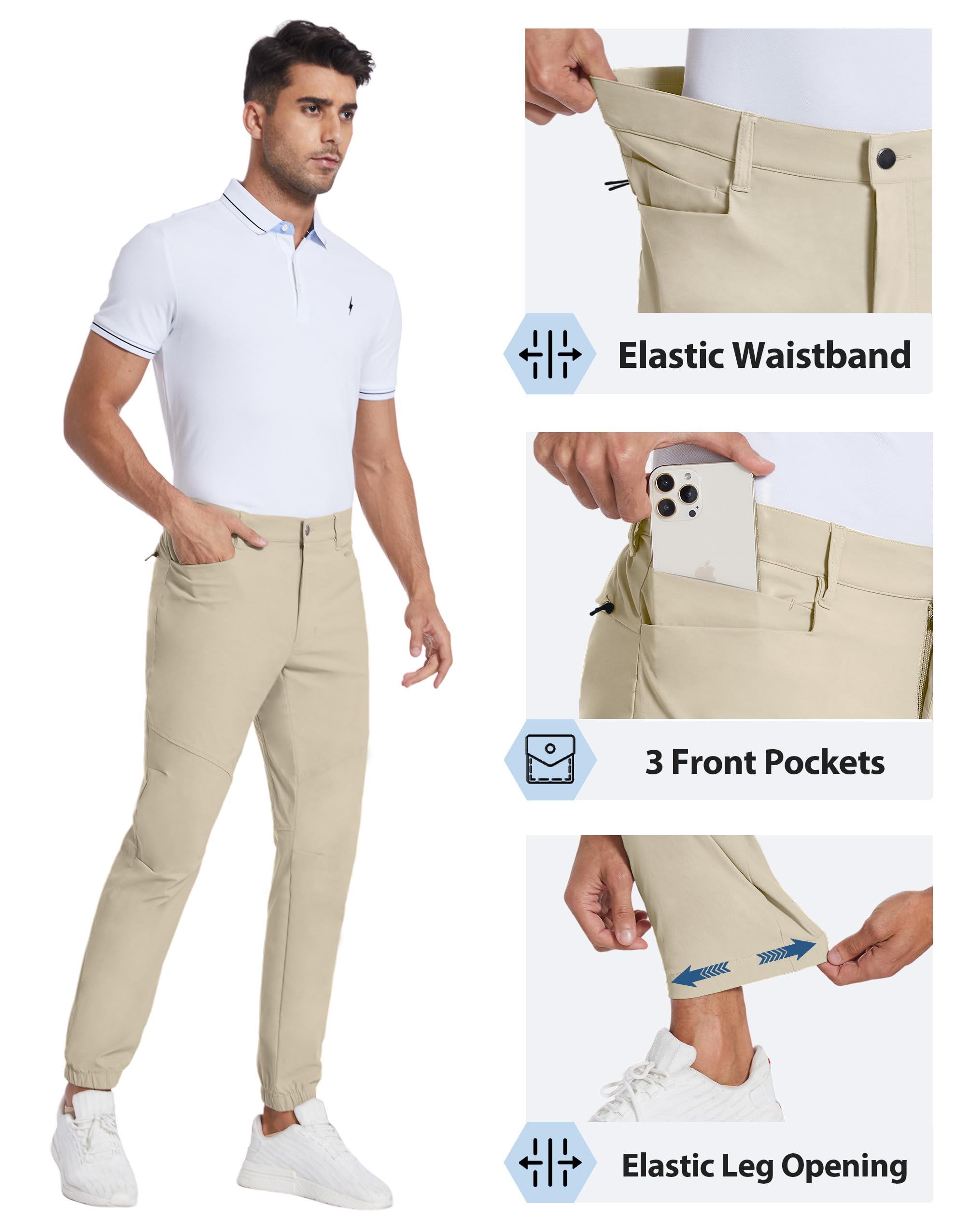 PULI Men's Stretch Golf Joggers Pants with 4 Pockets Waterproof Slim Fit Hiking Casual Travel Work Pants for Men - Image 4