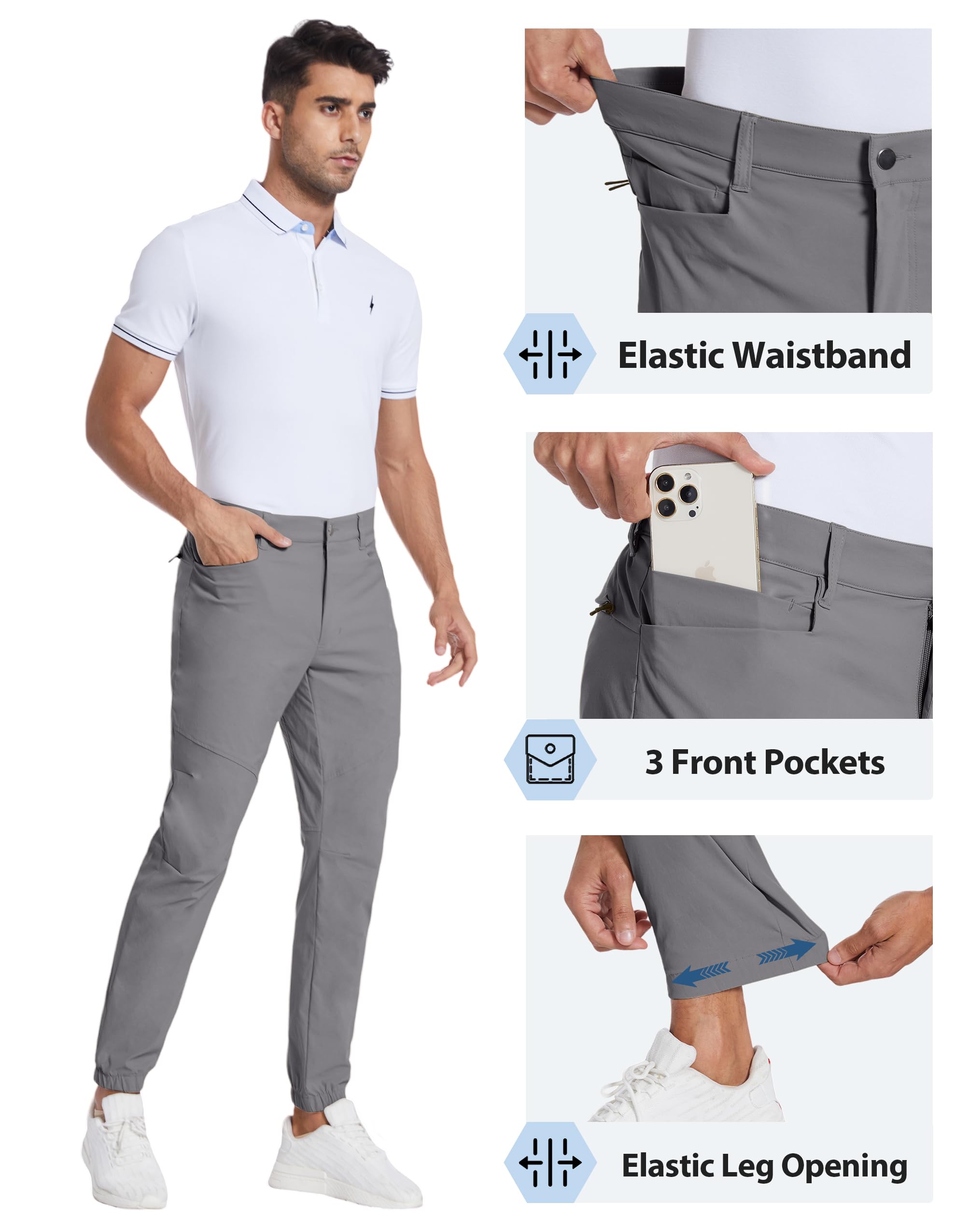 PULI Men's Stretch Golf Joggers Pants with 4 Pockets Waterproof Slim Fit Hiking Casual Travel Work Pants for Men - Image 4