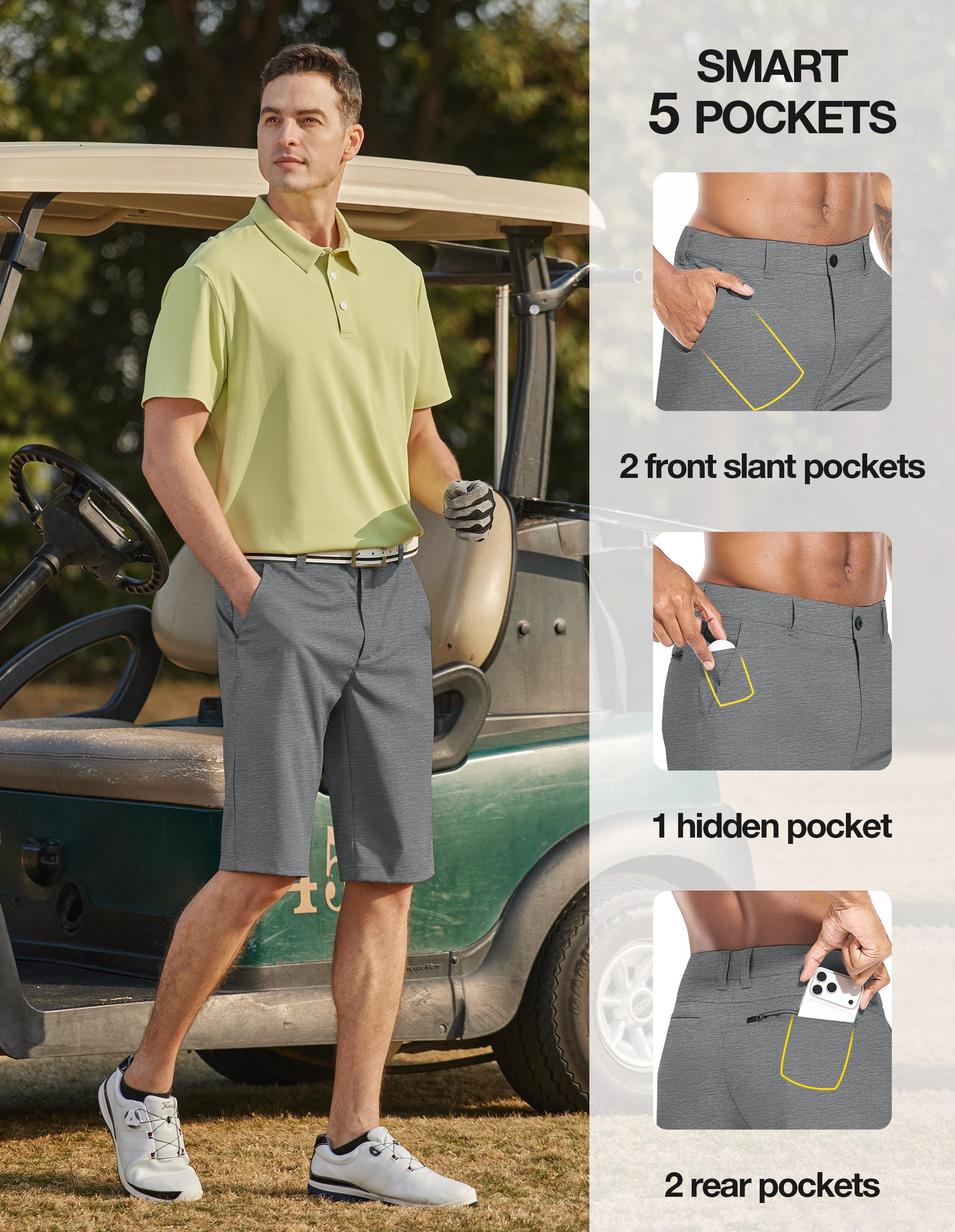 PULI Mens Golf Hiking Shorts Lightweight Casual Dress 12"/10" Inseam Work Stretch Travel Hybrid Quick Drying with Pockets - Image 3