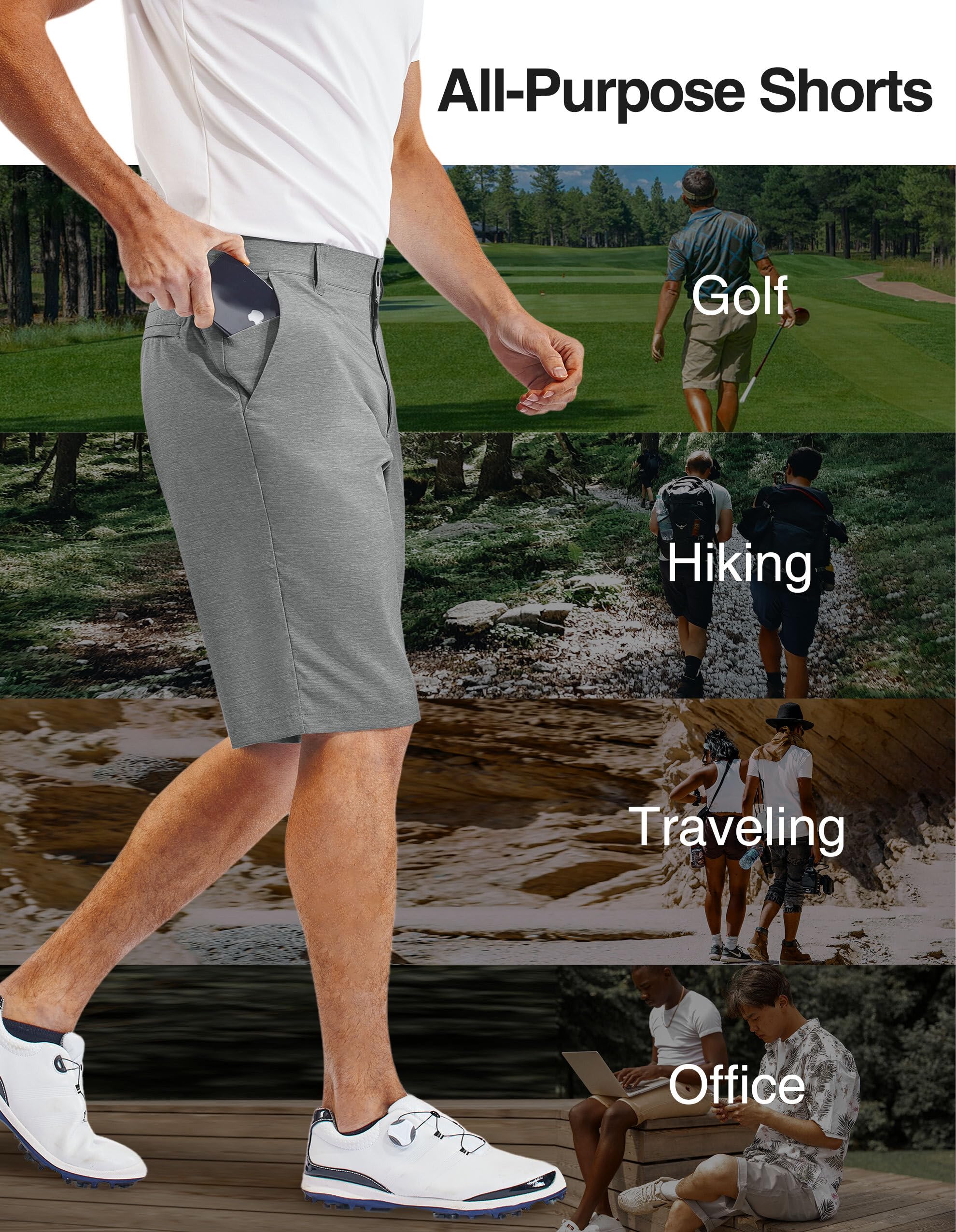PULI Mens Golf Hiking Shorts Lightweight Casual Dress 12"/10" Inseam Work Stretch Travel Hybrid Quick Drying with Pockets - Image 5
