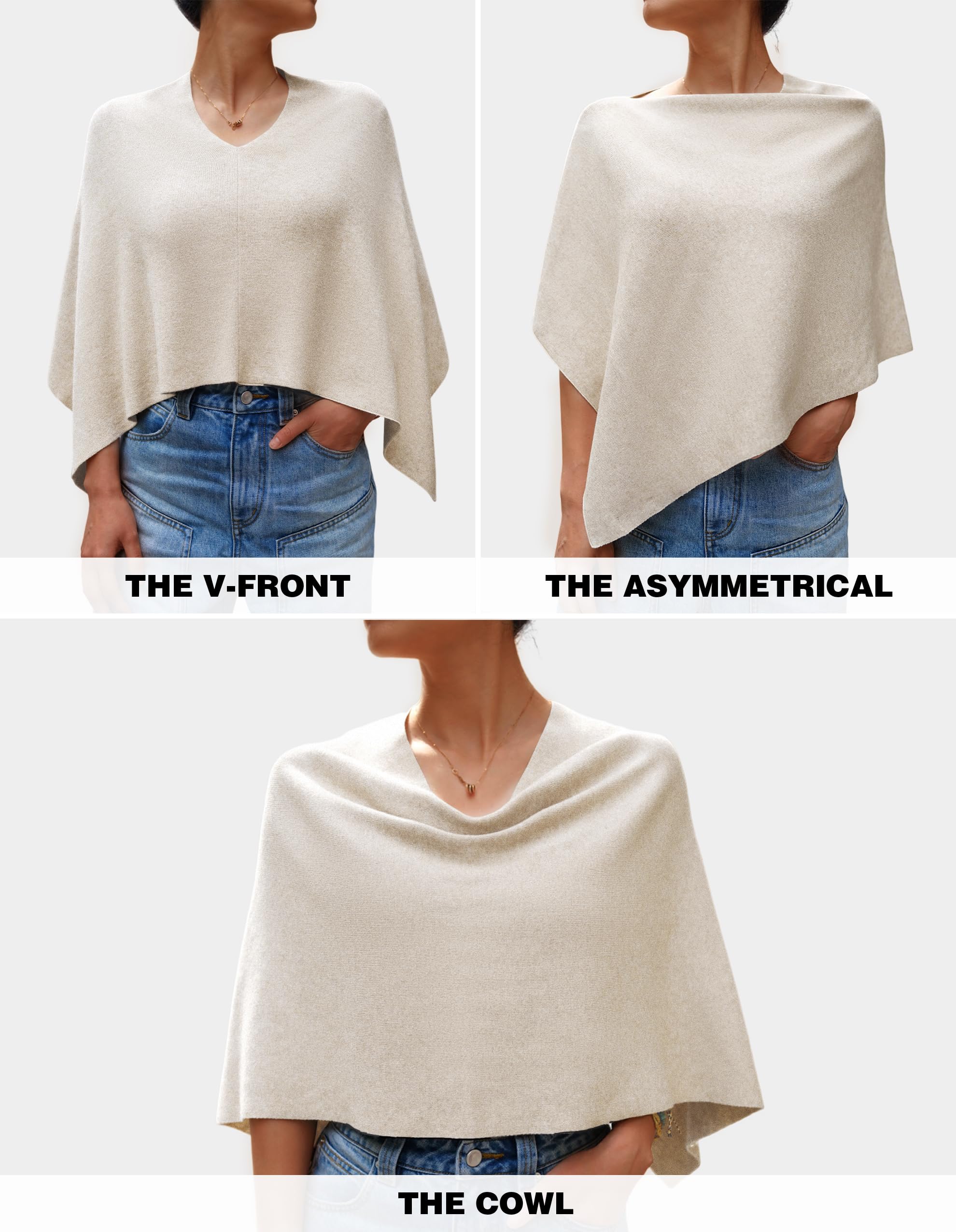 PULI Women Capri Poncho Sweater Petite Cropped Versatile Shawl Slender Frame Fit Soft Knit Wraps Cowl Neck Short Tops - Image 5
