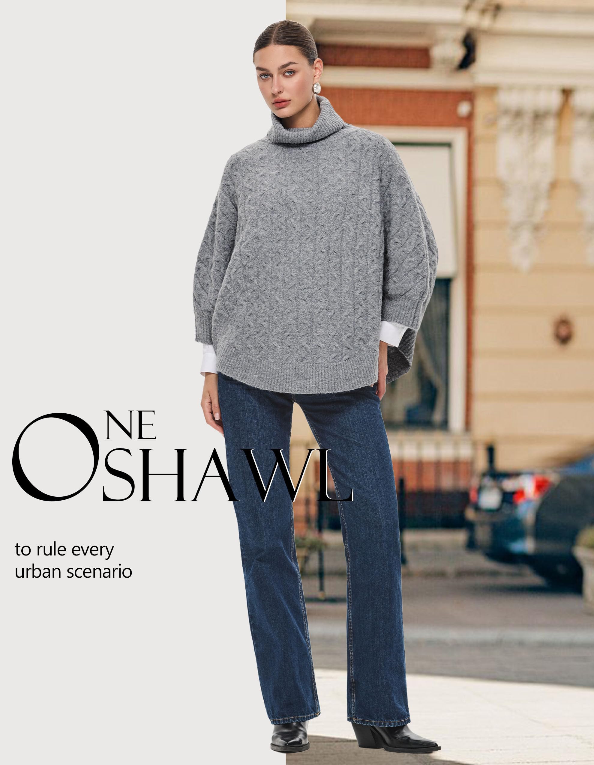 PULI Women Luxury Turtleneck Sweater Poncho Fashion Thick Cable Knit Cape Wrap Pullover Chunky Warm Shawl for Fall Winter - Image 3