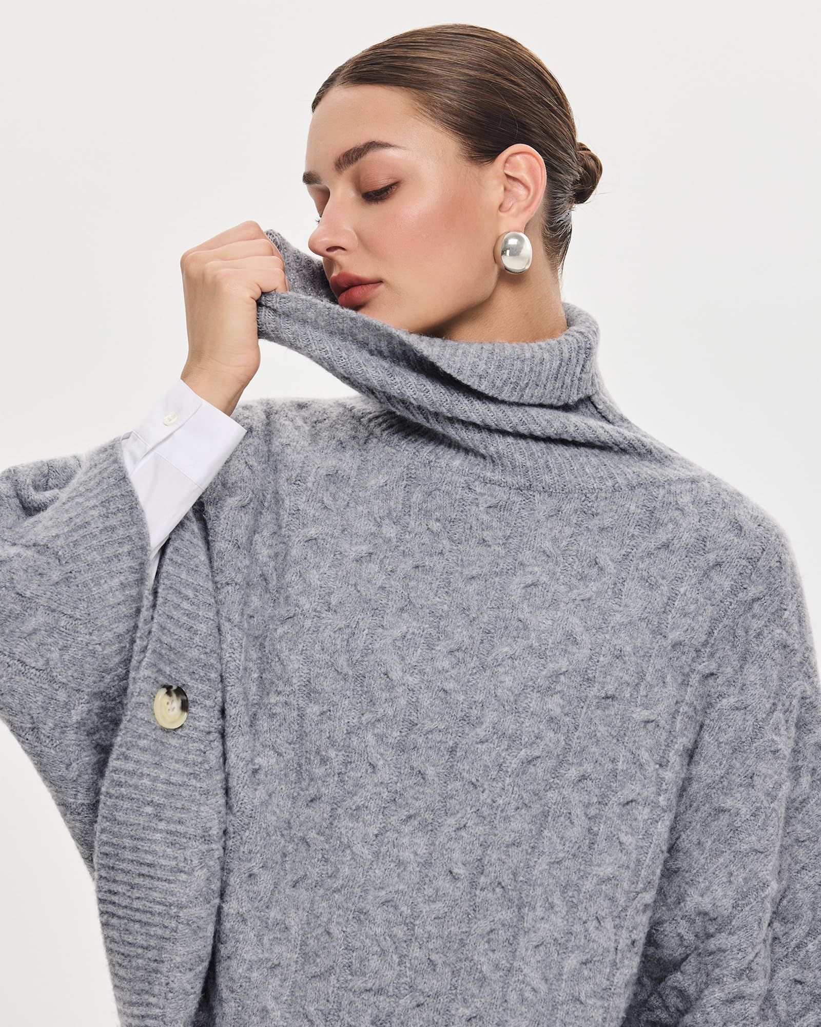 PULI Women Luxury Turtleneck Sweater Poncho Fashion Thick Cable Knit Cape Wrap Pullover Chunky Warm Shawl for Fall Winter - Image 7