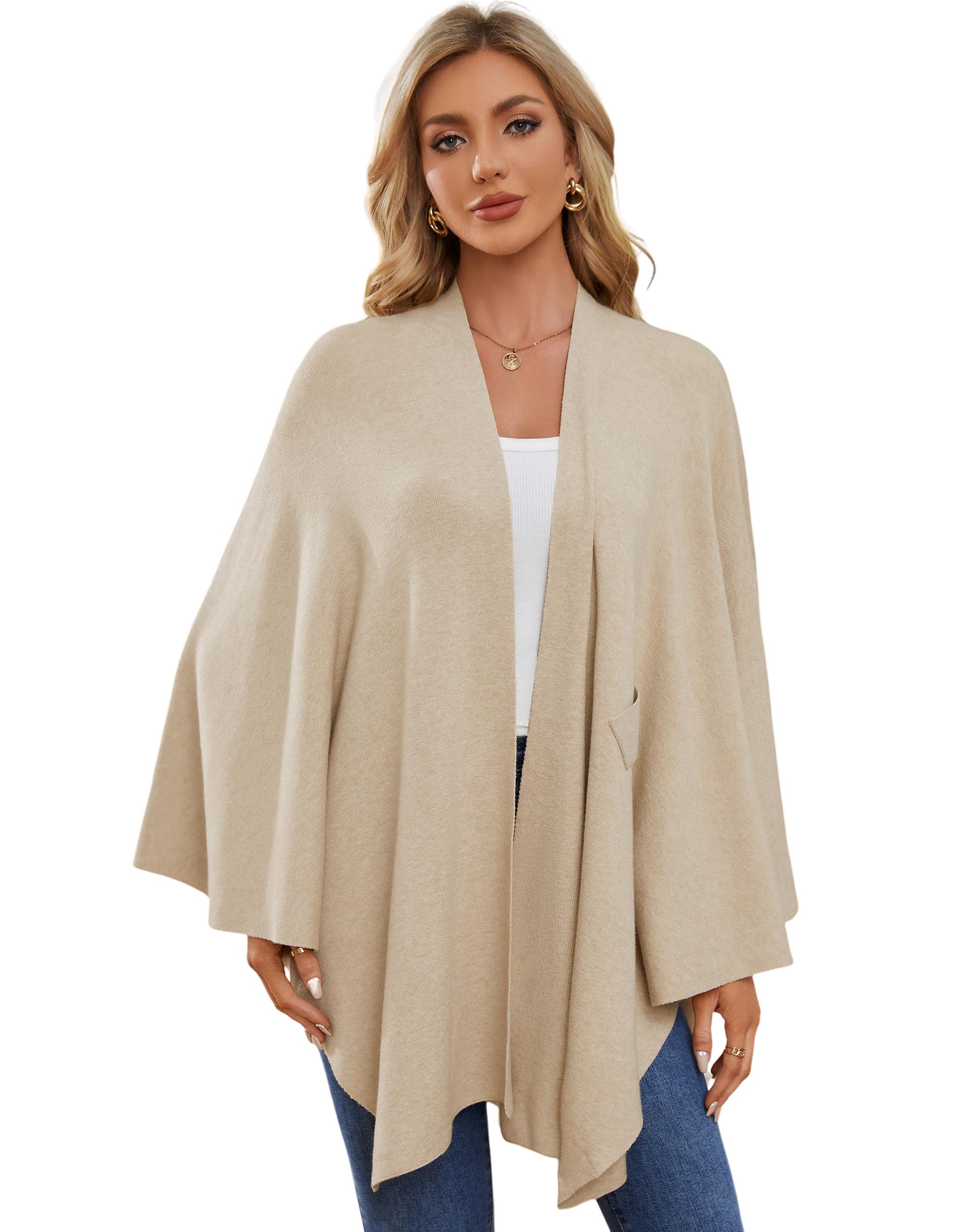 PULI Women's Elegant Shawl Wraps Soft Open Front Poncho Sweater for Spring Fall Winter - Image 3