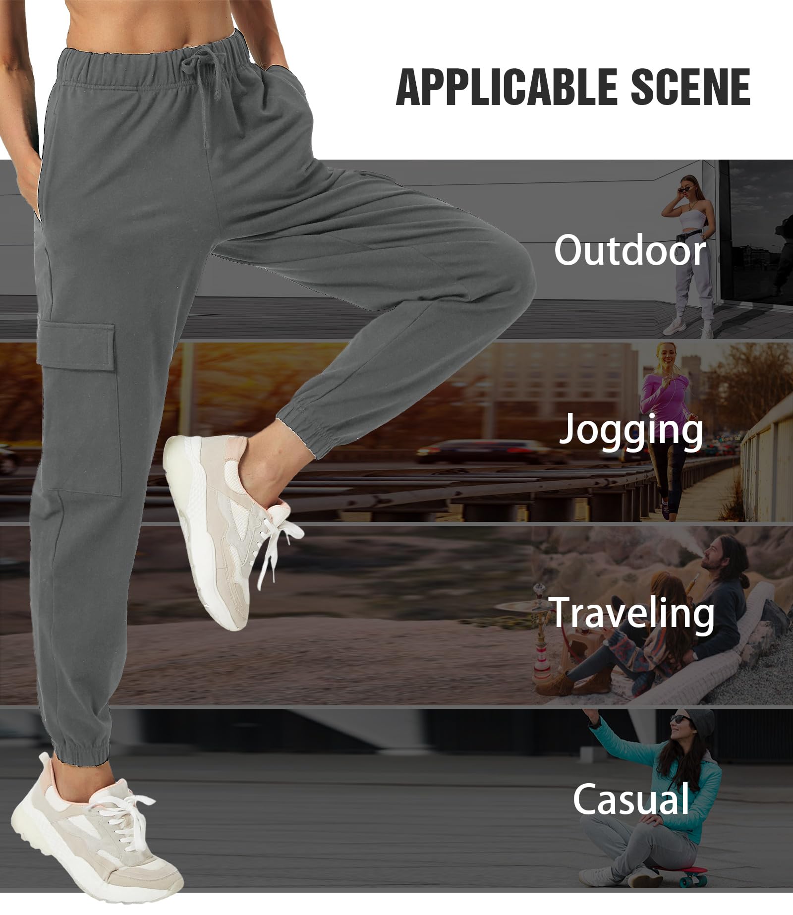 PULI Women's Loose Cargo Sweatpants Pockets Sporty Gym Athletic Fit Jogger Pants Yoga Lounge Trousers - Image 4