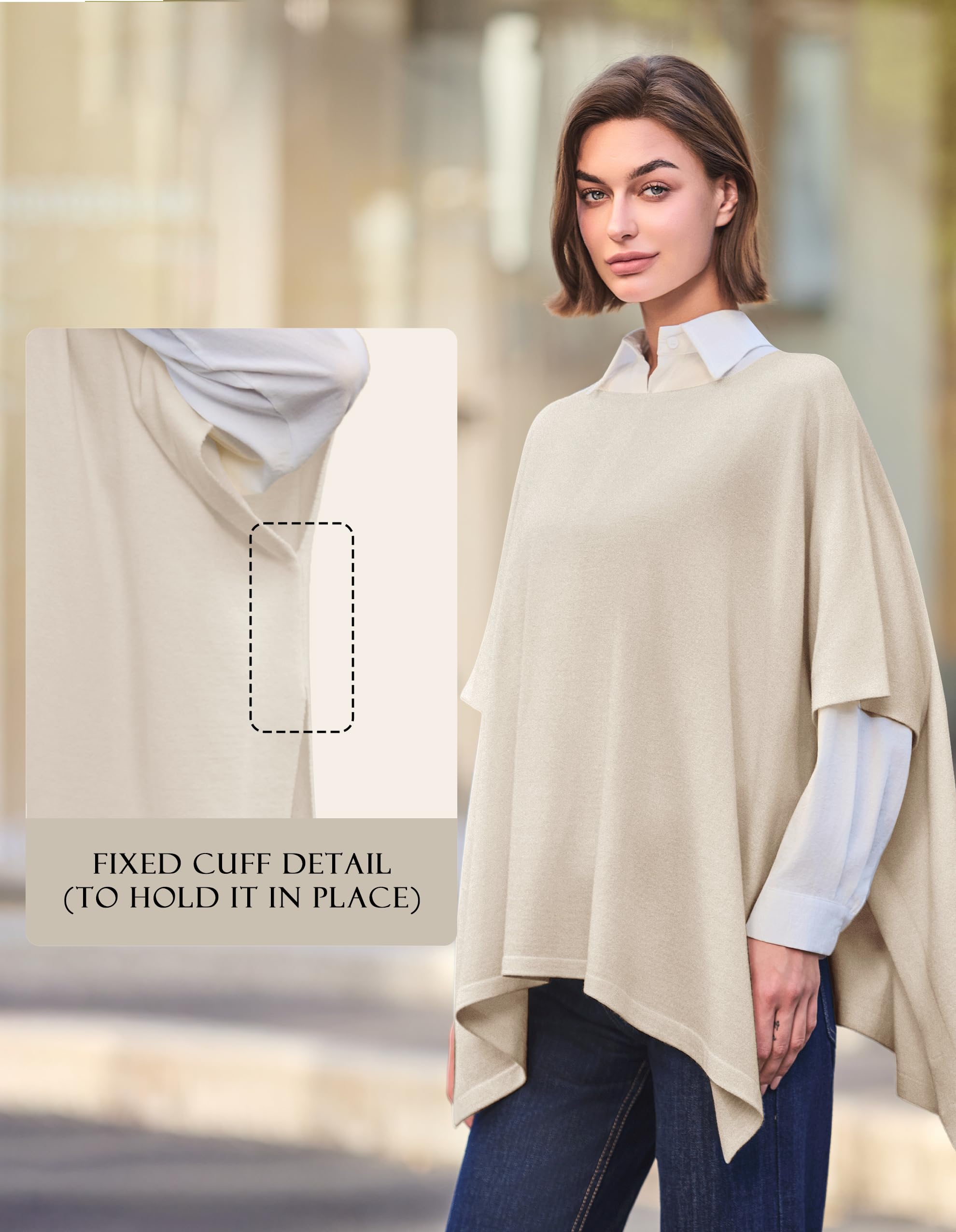 PULI Women's Pullover Poncho Sweater Oversized Loose Fit Soft Shawl Layering Tops for Office Travel Daily Wear,Fall Winter - Image 3