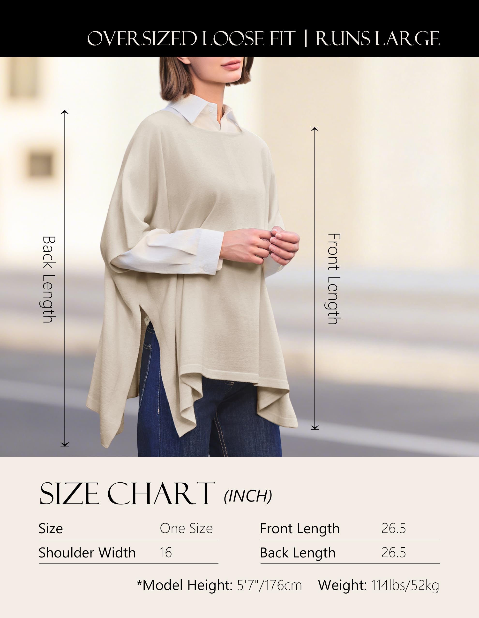 PULI Women's Pullover Poncho Sweater Oversized Loose Fit Soft Shawl Layering Tops for Office Travel Daily Wear,Fall Winter - Image 4