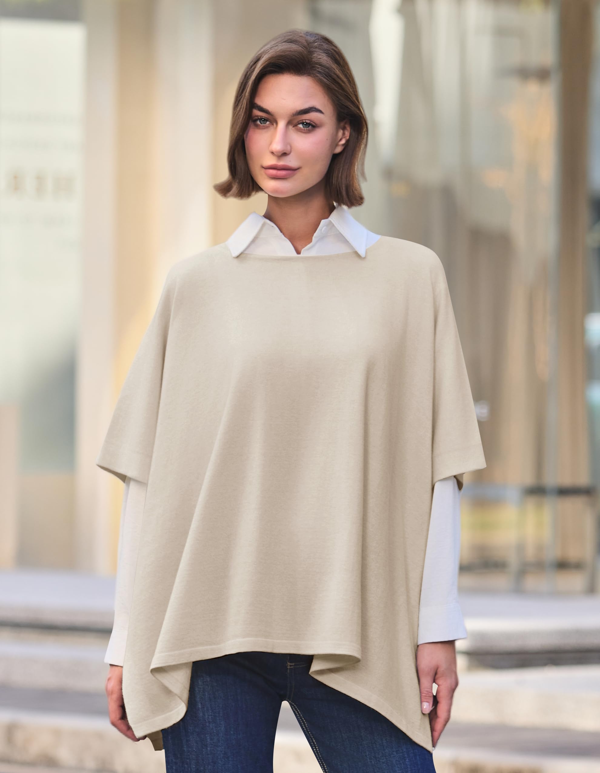 PULI Women's Pullover Poncho Sweater Oversized Loose Fit Soft Shawl Layering Tops for Office Travel Daily Wear,Fall Winter - Image 5