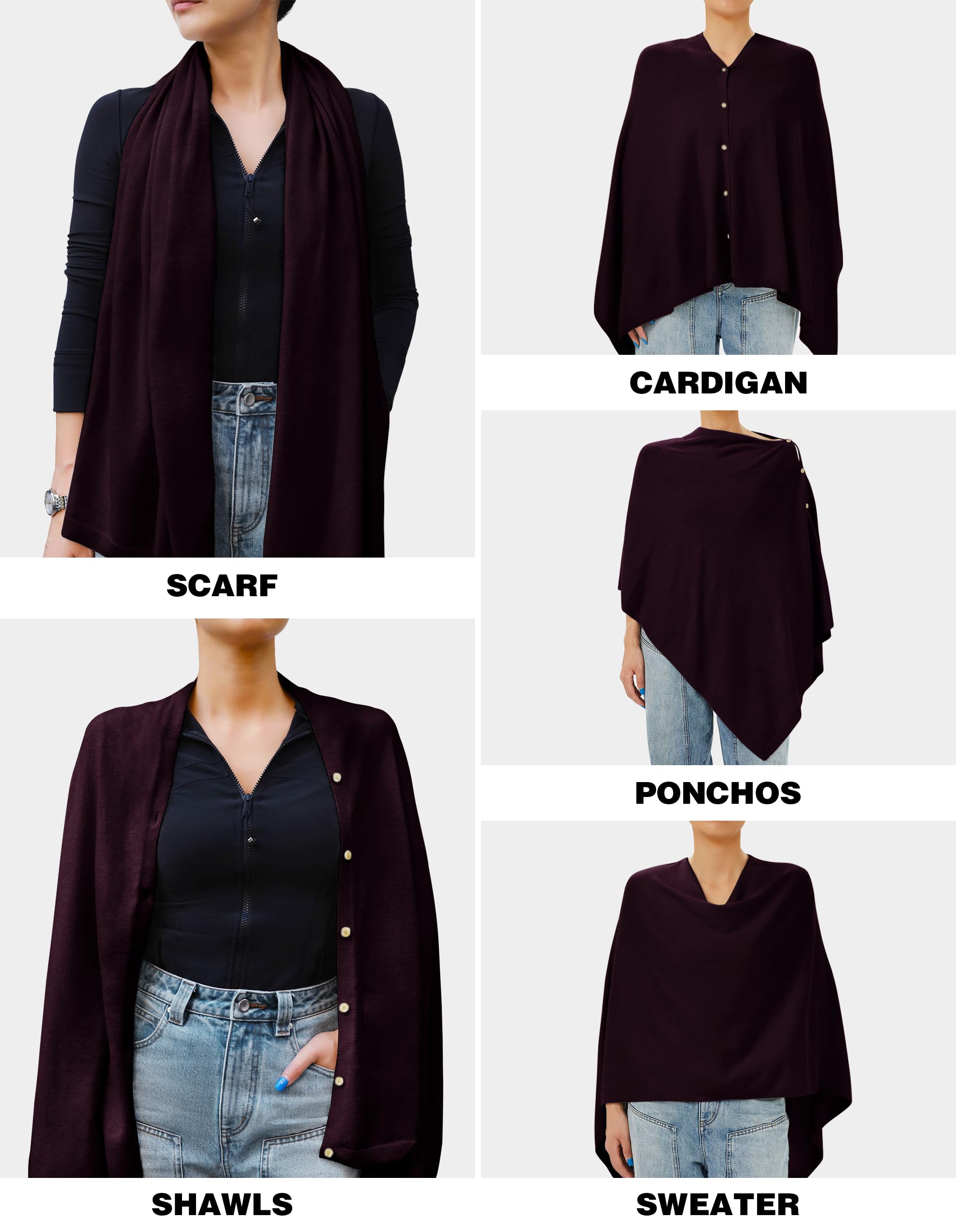 PULI Women's Versatile Knitted Shawls Scarf Poncho Sweater with Buttons Lightweight Spring Summer Fall Wraps - Image 3