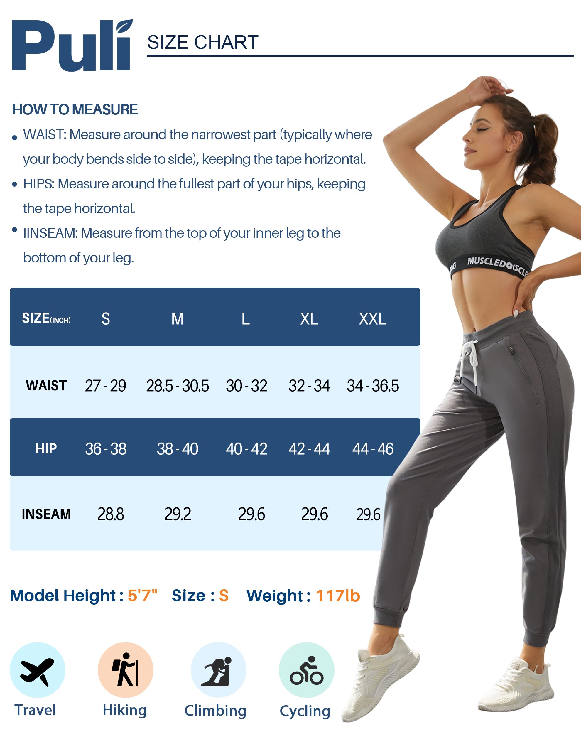 PULI Women Workout Sweatpants Cotton Jogger Ribber Splicing Lounge Sweat Pants with Zipper Pocket - Image 5