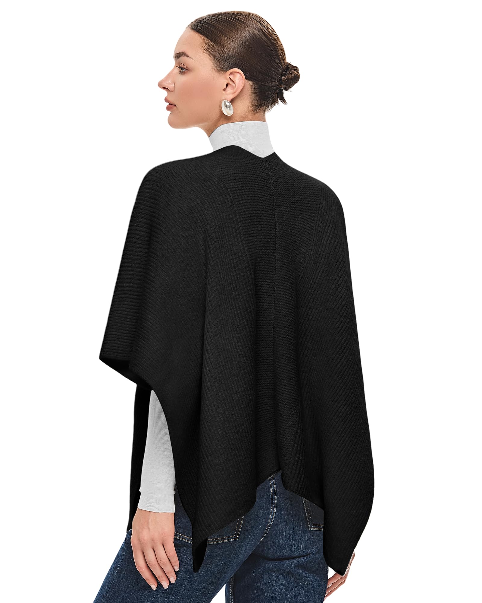 PULI Womens Crossover Front Shawl Wraps Casual Warm Knit Travel Poncho Shawls for Fall Winter - Image 3