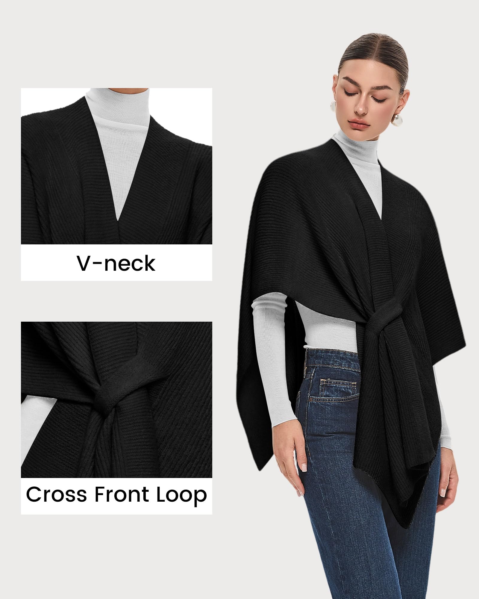 PULI Womens Crossover Front Shawl Wraps Casual Warm Knit Travel Poncho Shawls for Fall Winter - Image 4