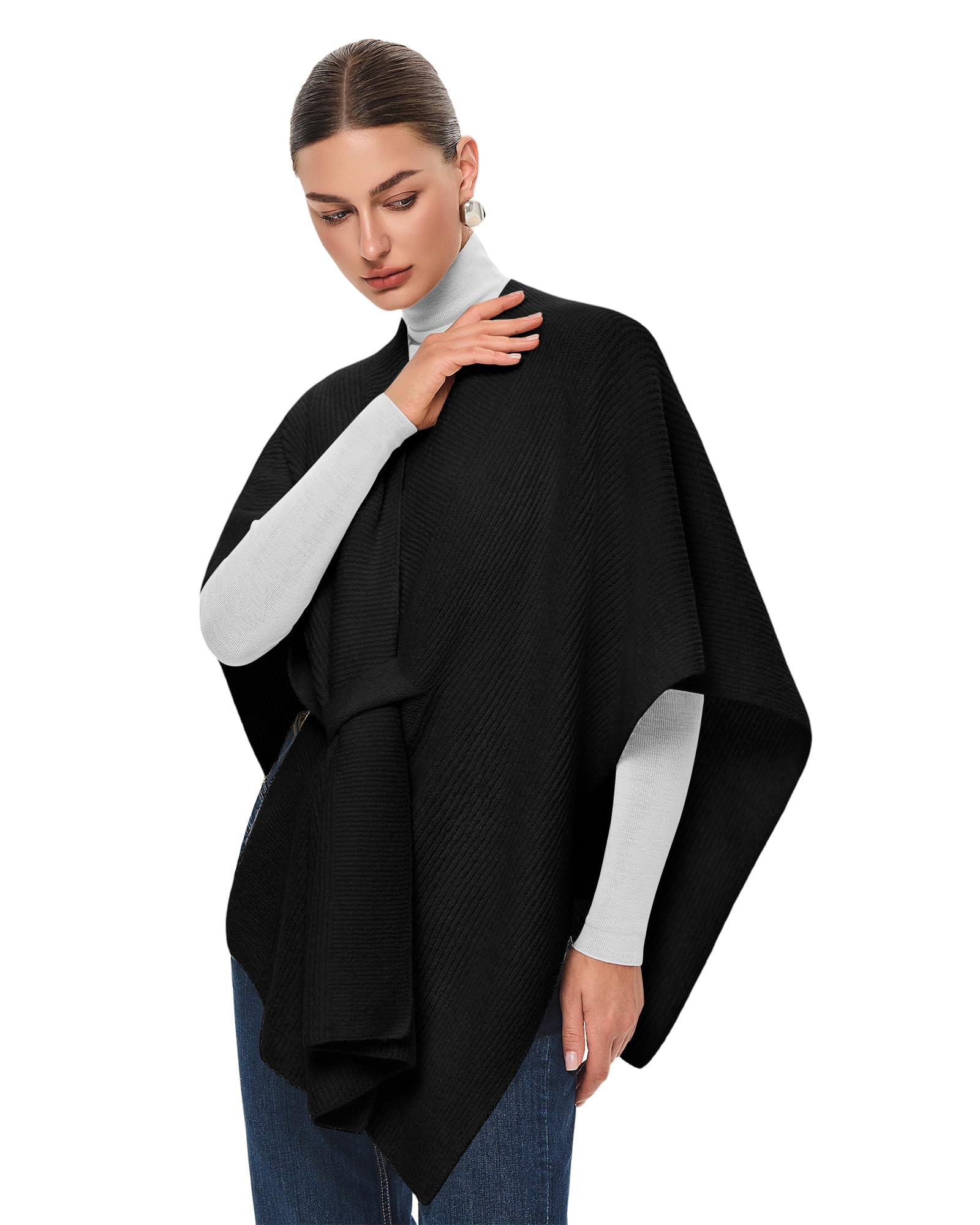 PULI Womens Crossover Front Shawl Wraps Casual Warm Knit Travel Poncho Shawls for Fall Winter - Image 5