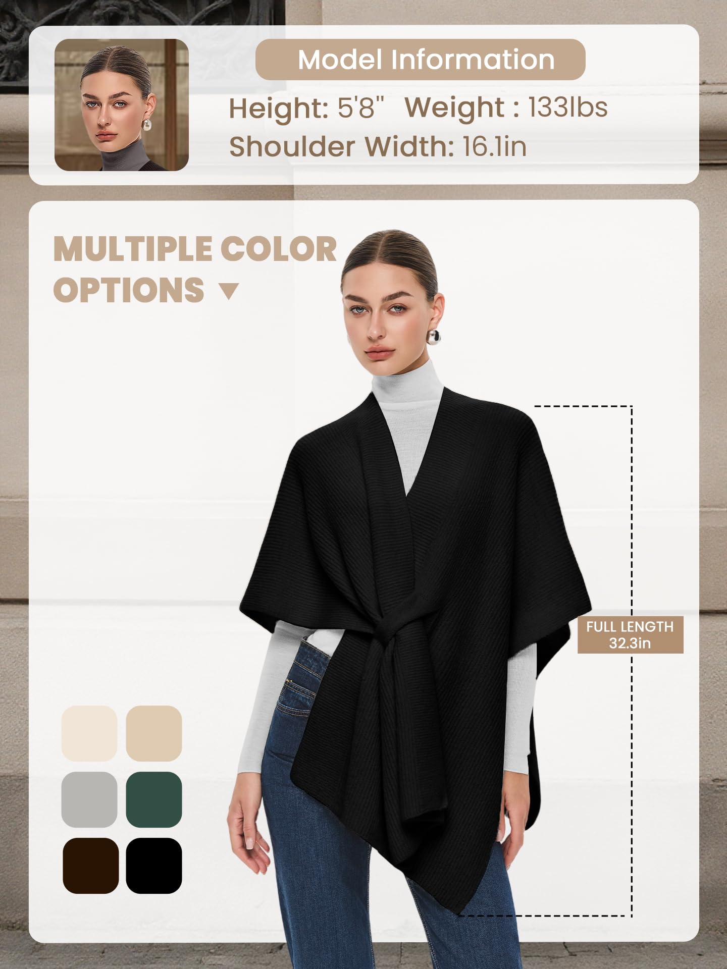 PULI Womens Crossover Front Shawl Wraps Casual Warm Knit Travel Poncho Shawls for Fall Winter - Image 6