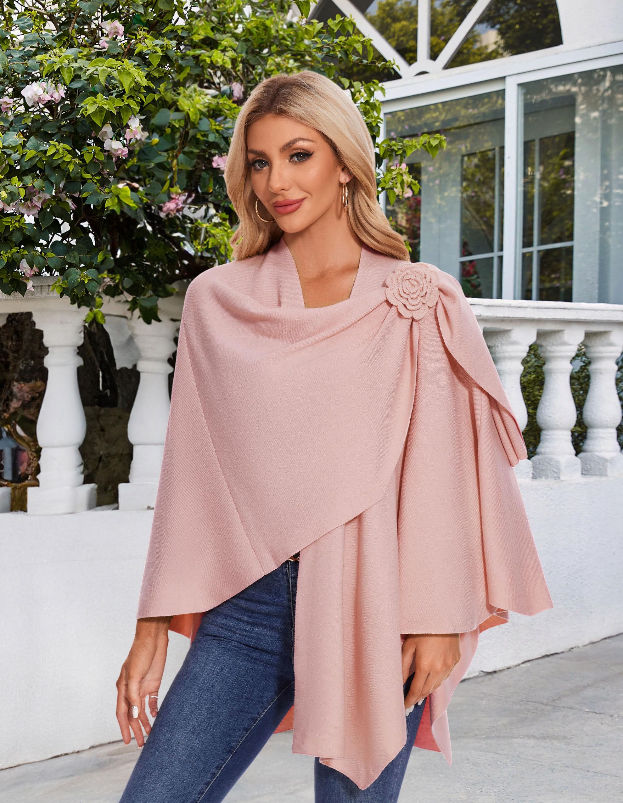 PULI Womens Elegant Cross Front Shawl Wraps Floral Wraps Soft Ponchos Cape Warm Travel Shawls - Image 3