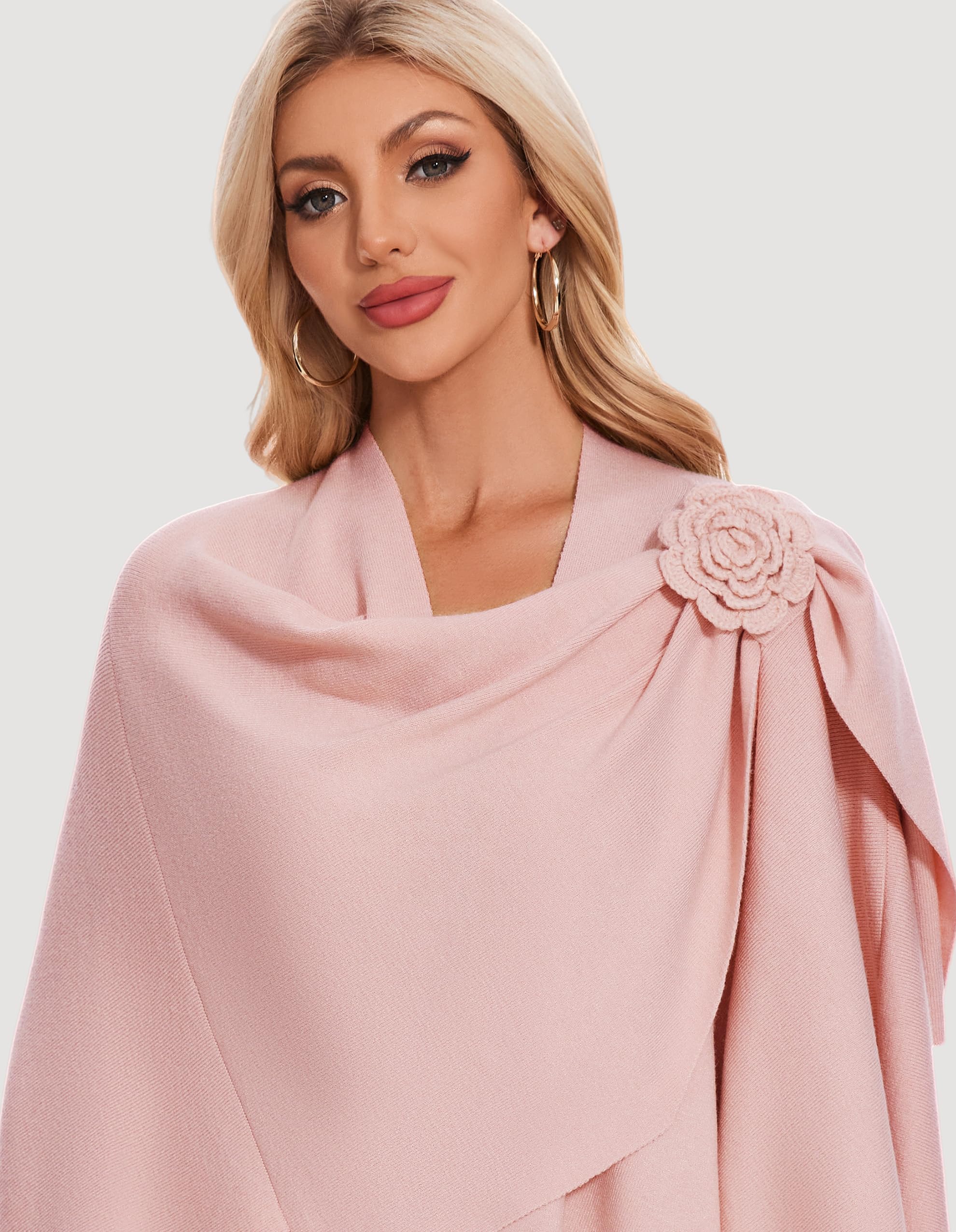 PULI Womens Elegant Cross Front Shawl Wraps Floral Wraps Soft Ponchos Cape Warm Travel Shawls - Image 4