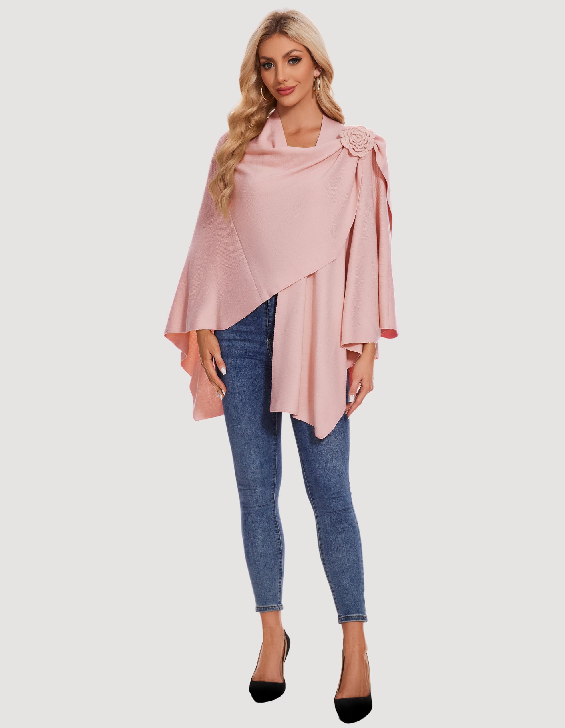 PULI Womens Elegant Cross Front Shawl Wraps Floral Wraps Soft Ponchos Cape Warm Travel Shawls - Image 6