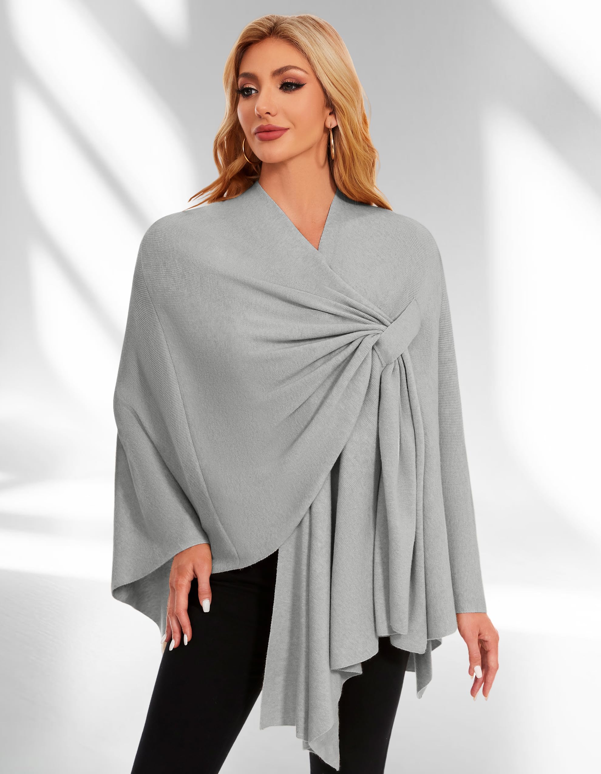 PULI Womens Elegant Cross Front Shawl Wraps Knitted Ponchos Cape Light Weight Poncho Sweater Soft Warm Travel Wraps - Image 5