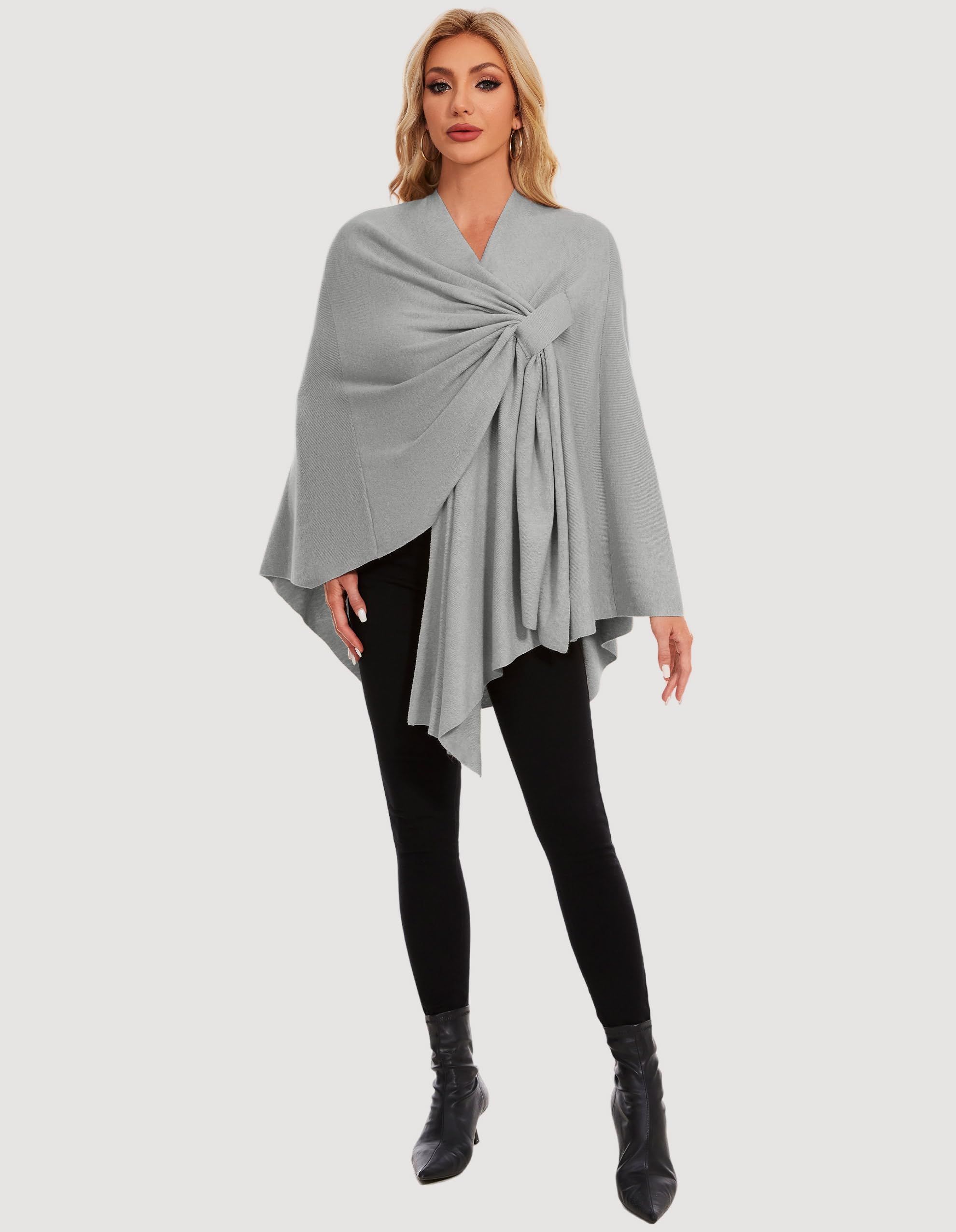 PULI Womens Elegant Cross Front Shawl Wraps Knitted Ponchos Cape Light Weight Poncho Sweater Soft Warm Travel Wraps - Image 6
