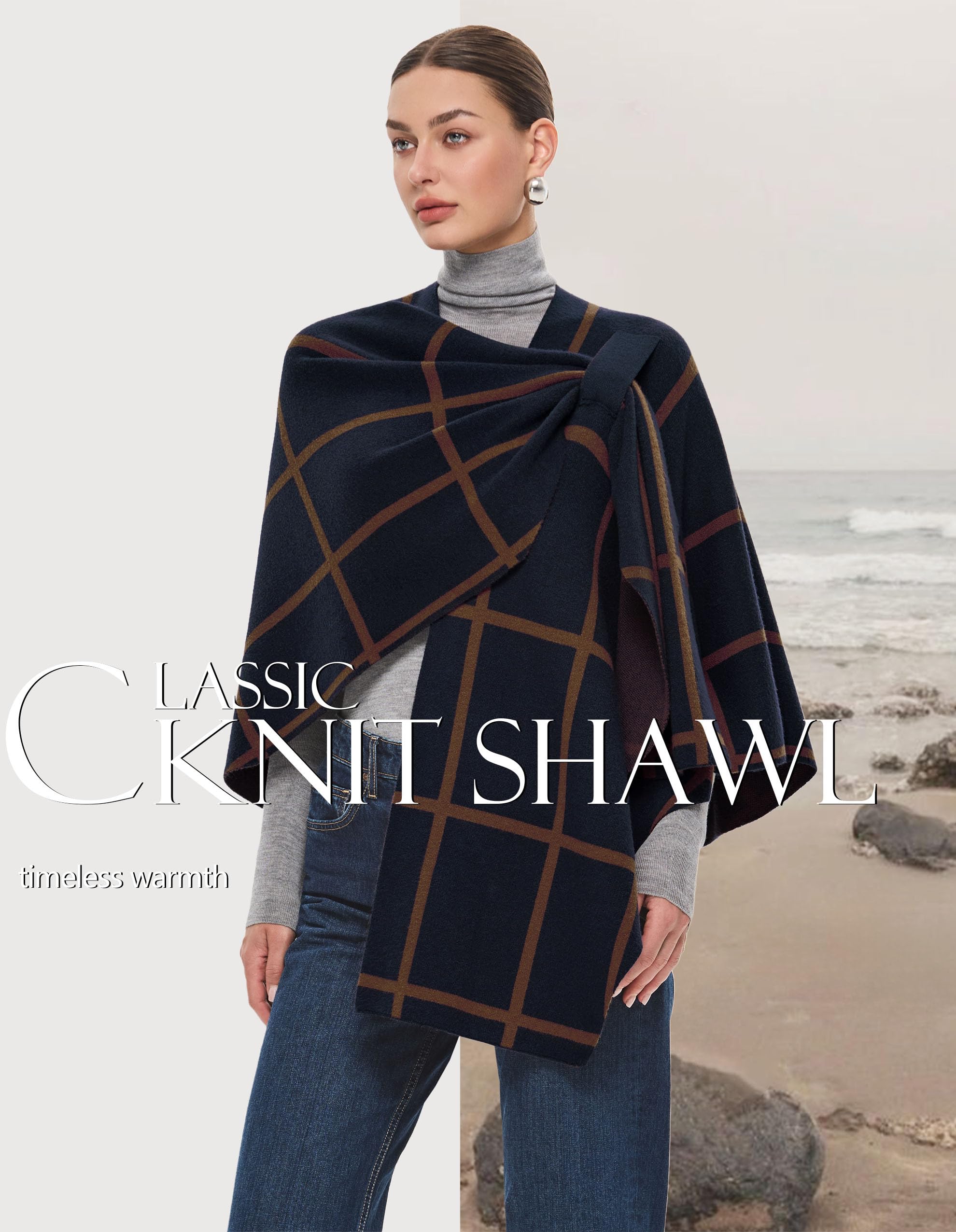 PULI Womens Elegant Cross Front Shawl Wraps Knitted Ponchos Cape Light Weight Poncho Sweater Soft Warm Travel Wraps - Image 3