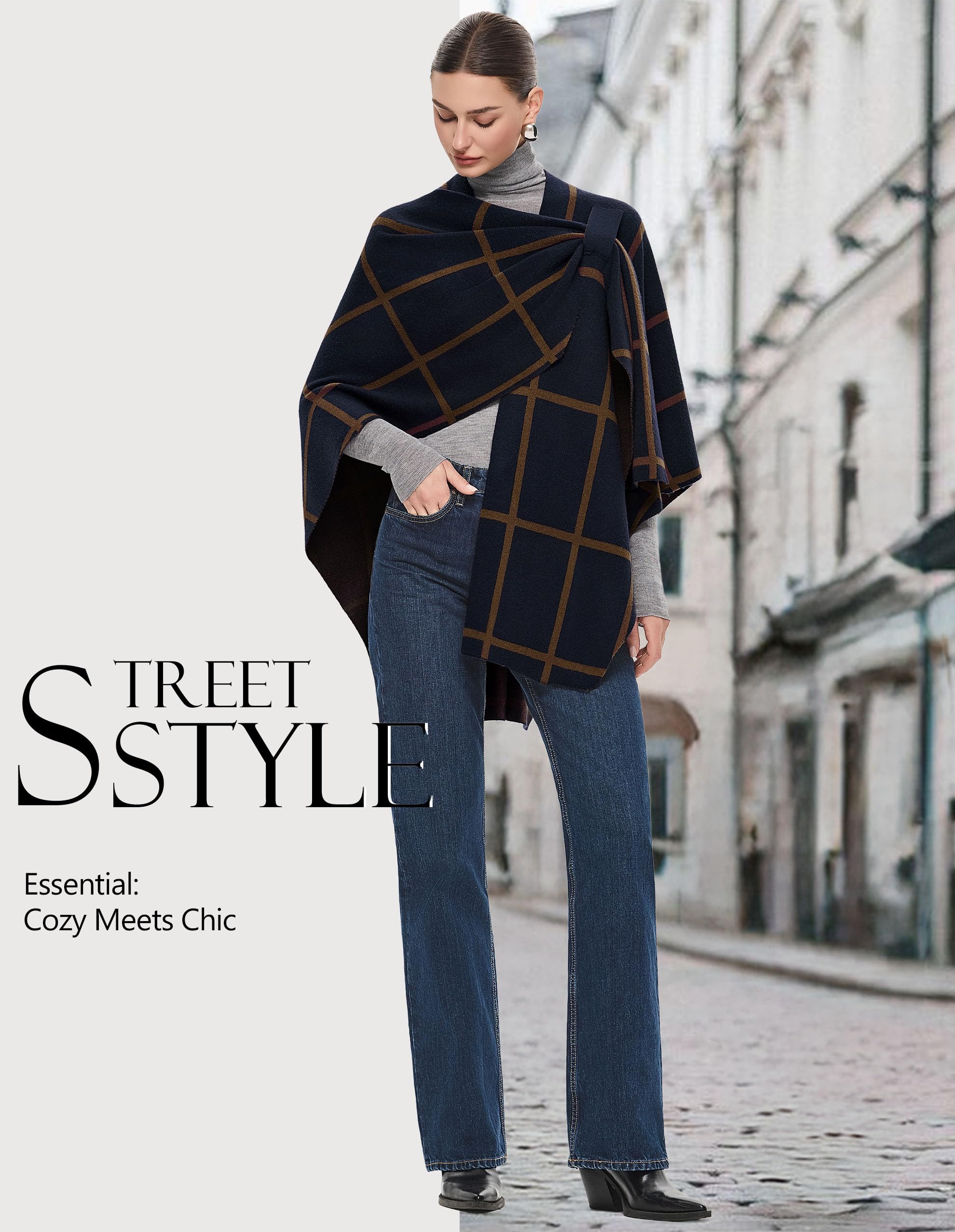 PULI Womens Elegant Cross Front Shawl Wraps Knitted Ponchos Cape Light Weight Poncho Sweater Soft Warm Travel Wraps - Image 4