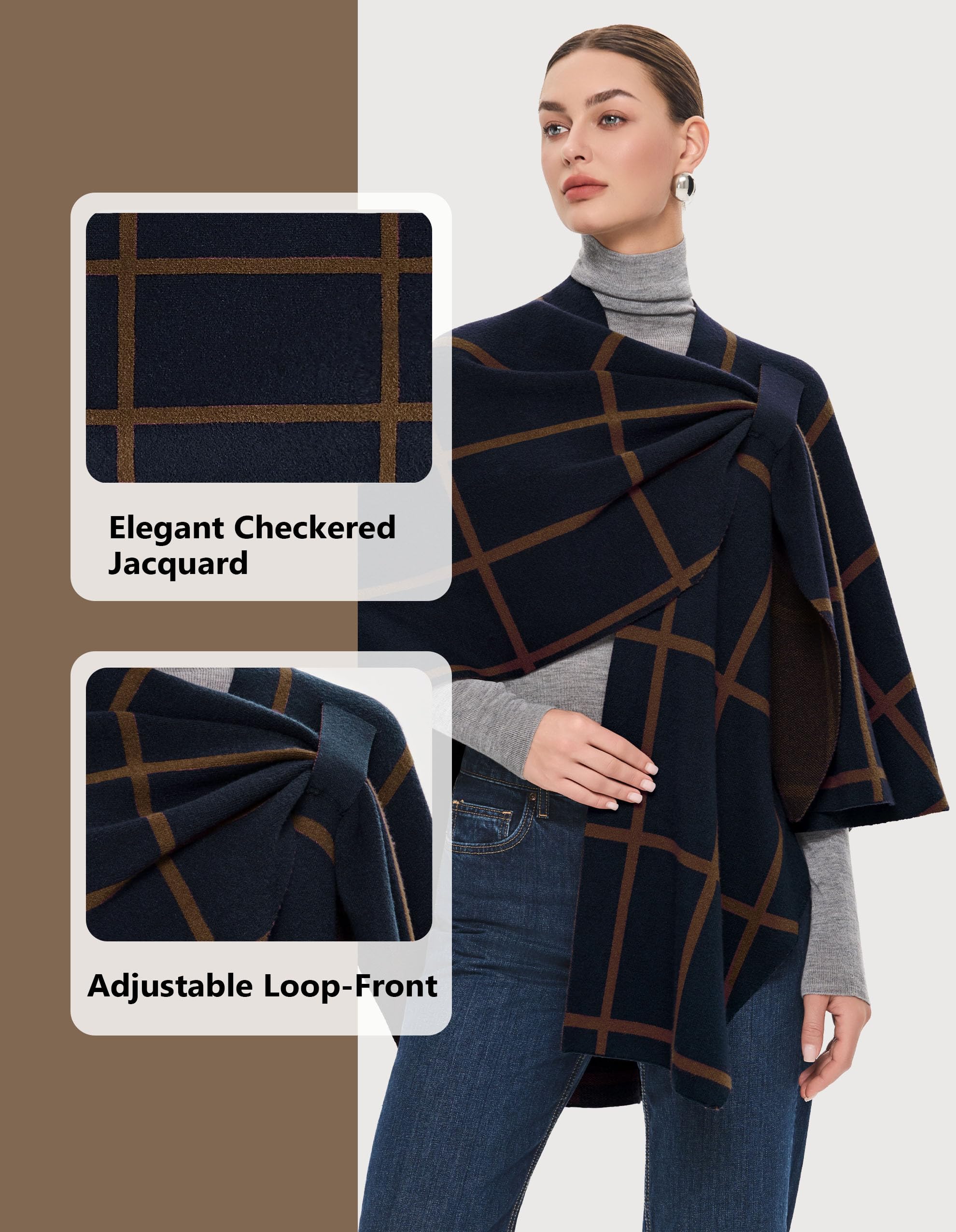 PULI Womens Elegant Cross Front Shawl Wraps Knitted Ponchos Cape Light Weight Poncho Sweater Soft Warm Travel Wraps - Image 5