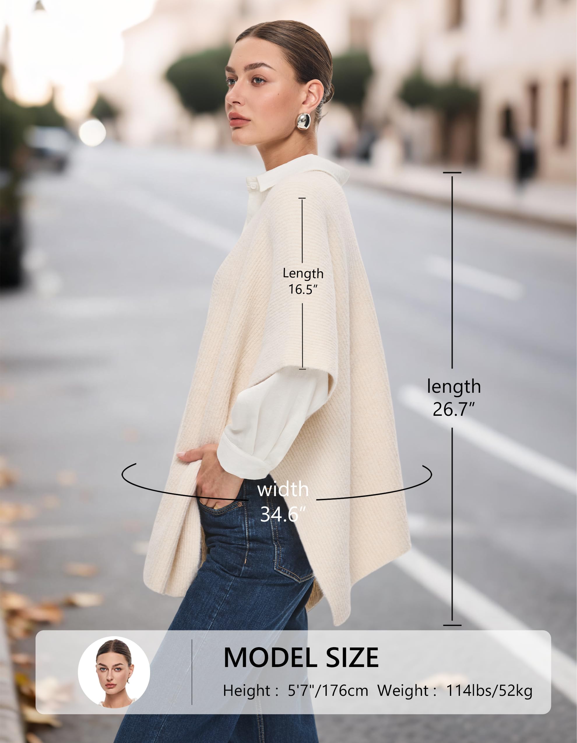 PULI Womens Luxury Open Front Shawl Wraps Casual Chunky Warm Capes Ribbed Knit Poncho Travel Sweater for Fall Winter - Image 4