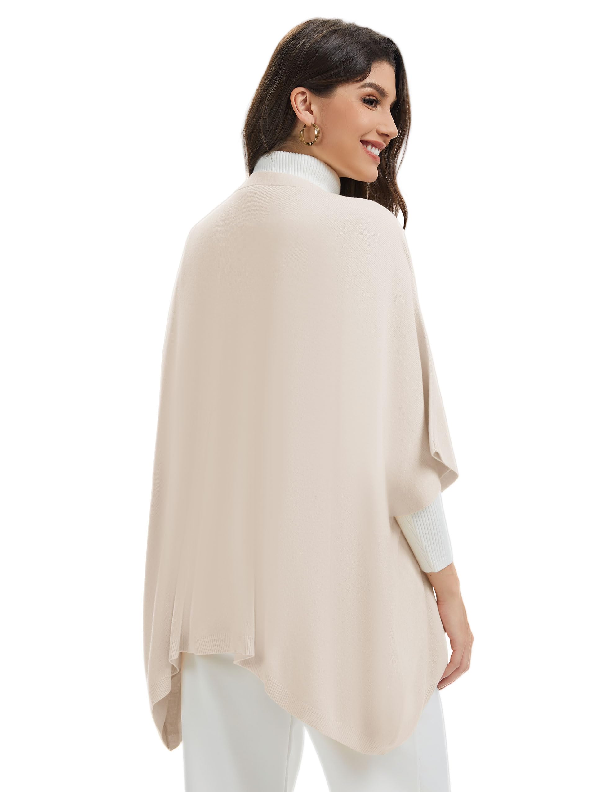 PULI Womens Open Front Shawl Wraps with Sleeves Casual Knit Poncho Shawls for Spring Fall Daily - Image 3