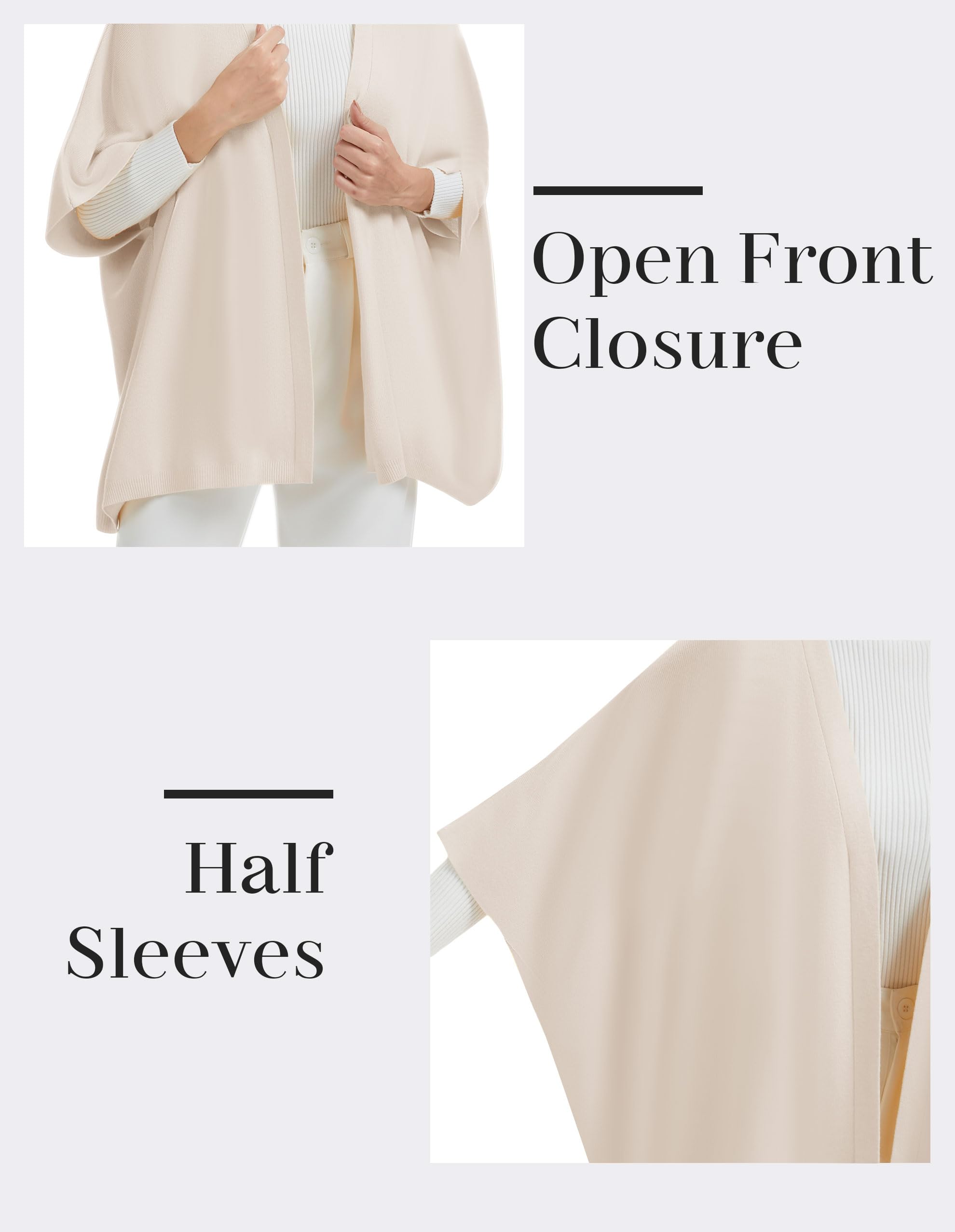 PULI Womens Open Front Shawl Wraps with Sleeves Casual Knit Poncho Shawls for Spring Fall Daily - Image 4