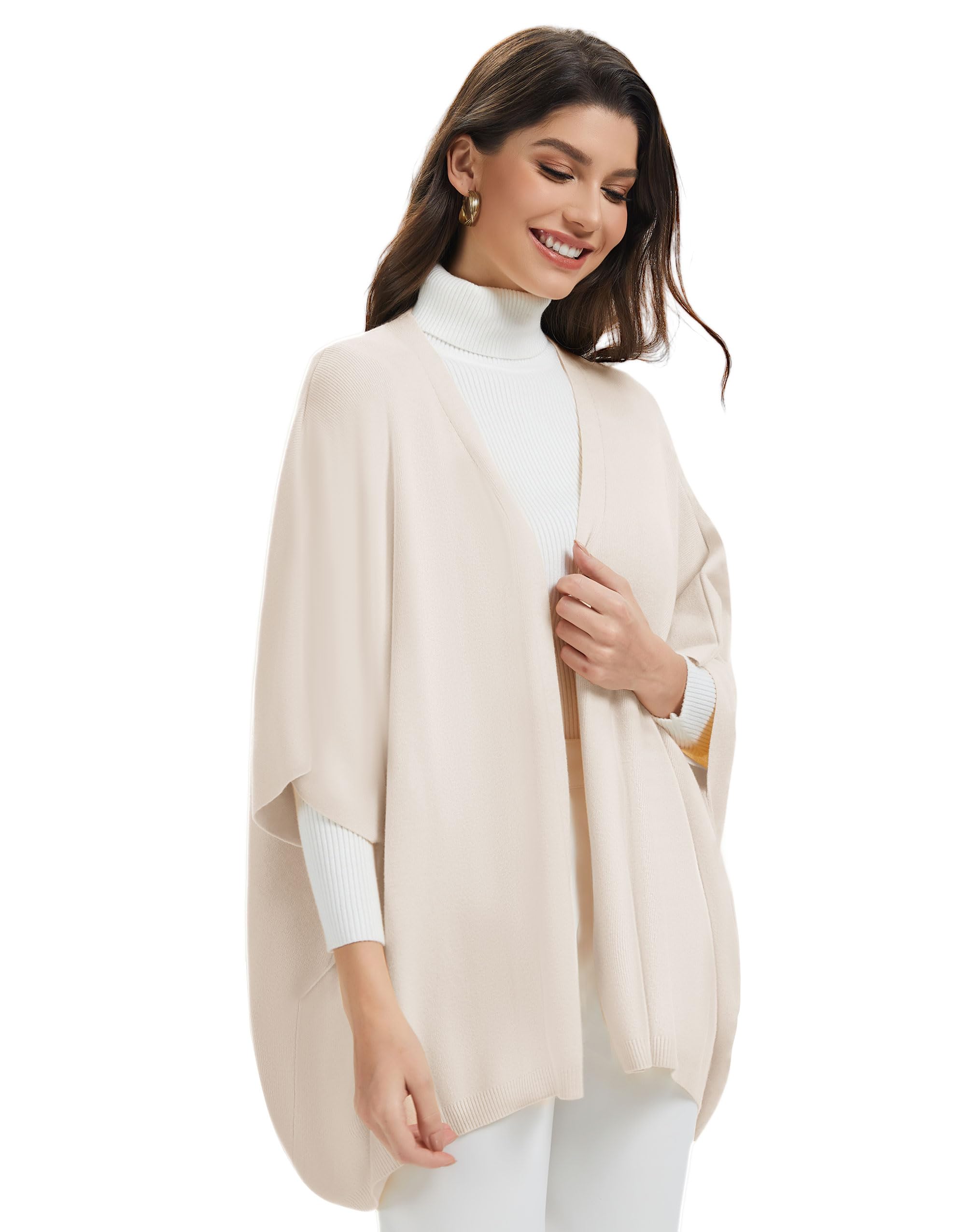 PULI Womens Open Front Shawl Wraps with Sleeves Casual Knit Poncho Shawls for Spring Fall Daily - Image 5